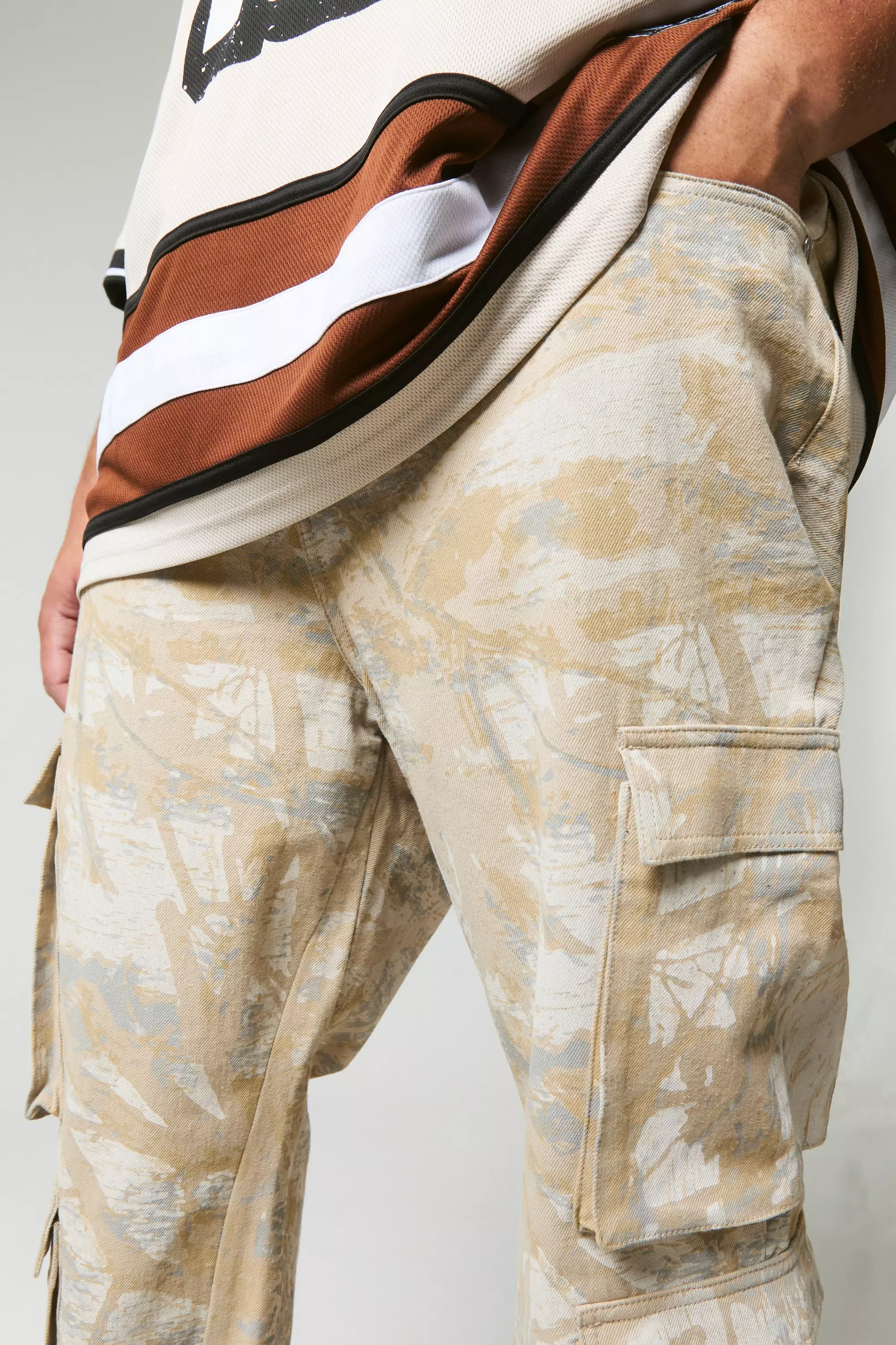 Stone Plus Forest Camo Multi Cargo Slim Flared Jeans alternative image