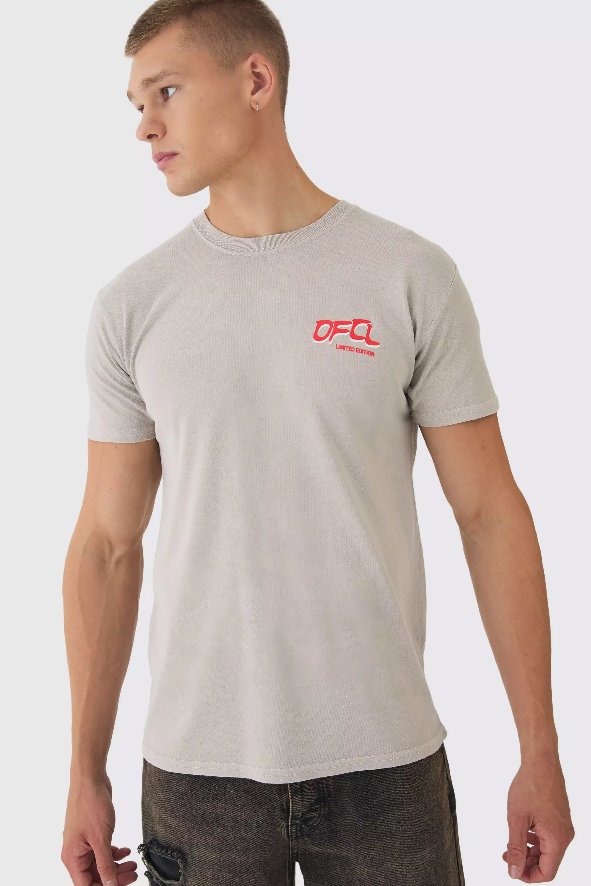 Stone Slim Washed OFCL Chest Print T-Shirt alternative image