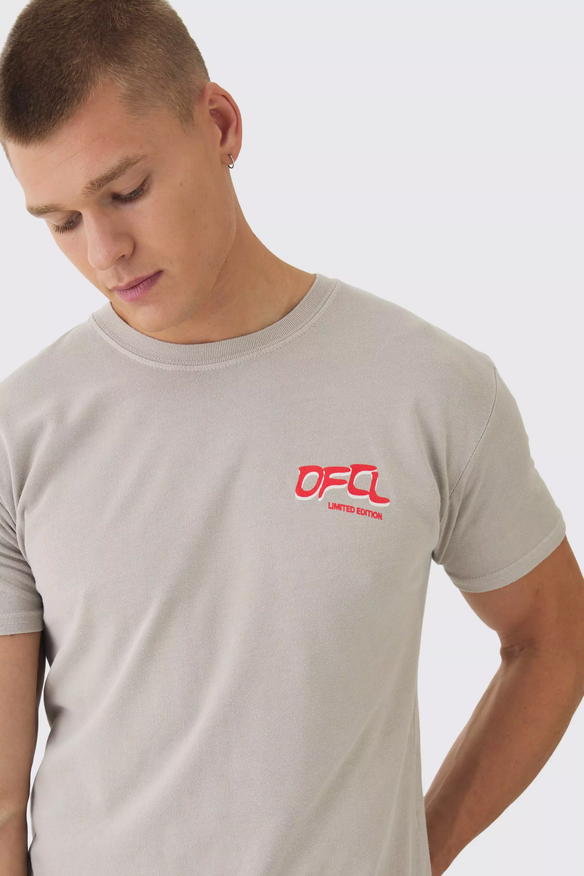 Stone Slim Washed OFCL Chest Print T-Shirt alternative image