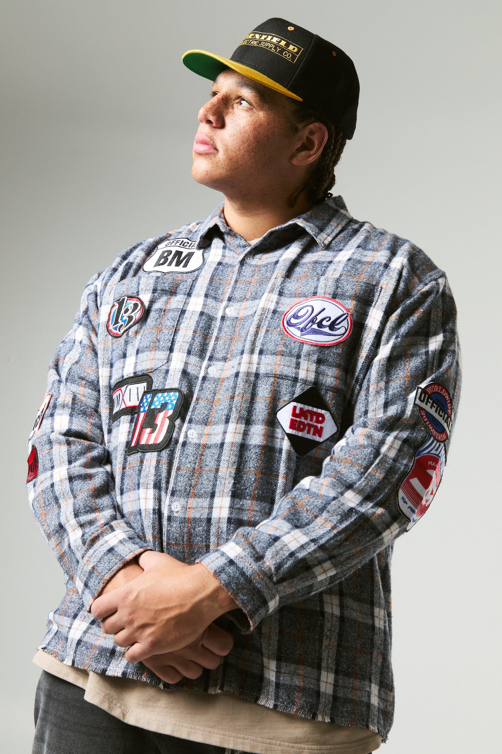 Plus Applique Distressed Flannel Oversized Shirt | boohooMAN USA