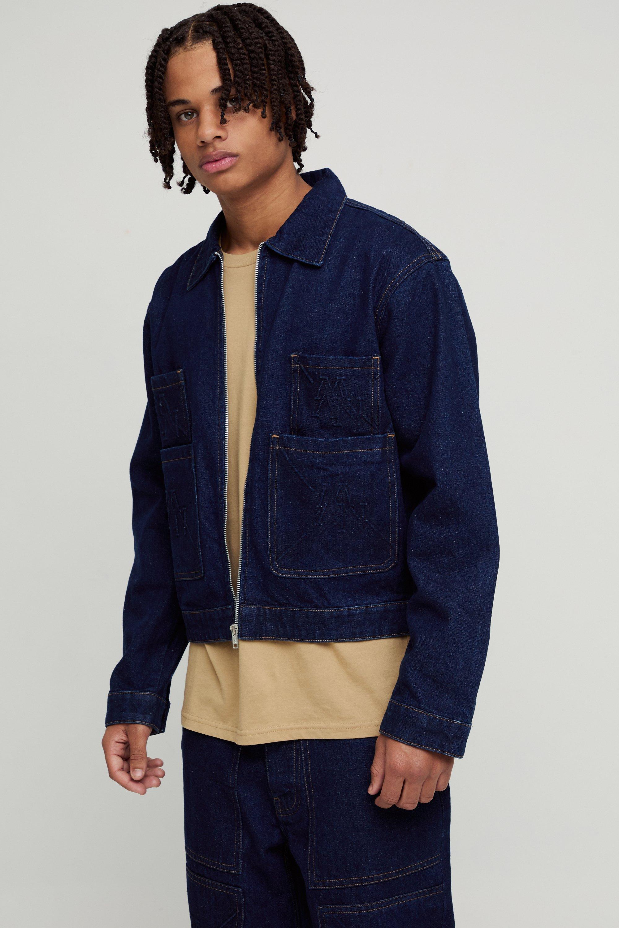 Indigo Relaxed Cropped Smart Embossed Jean Jacket