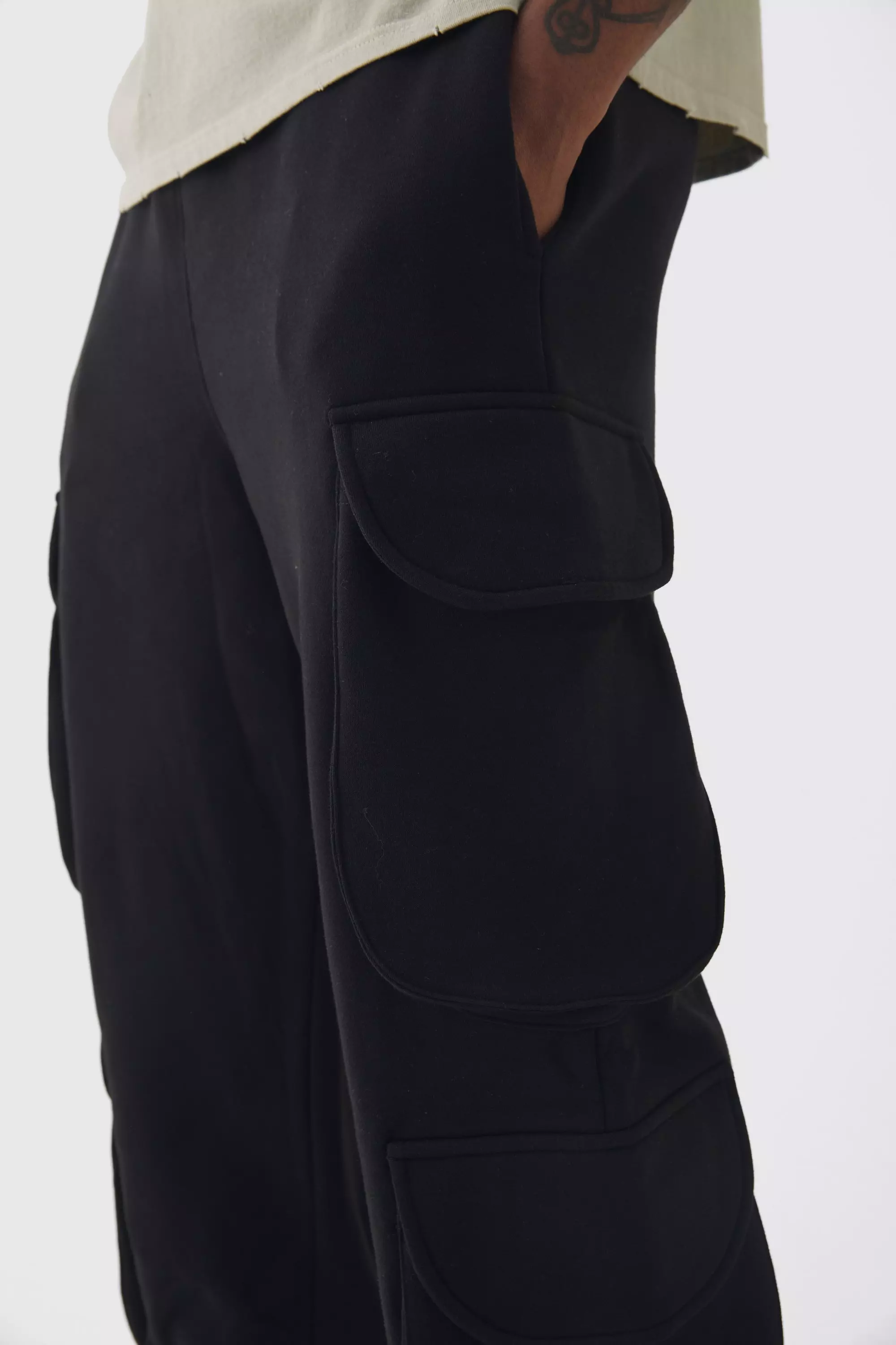 Black Tall Baggy Joggingbroek Met Cargo Zakken alternatieve afbeelding