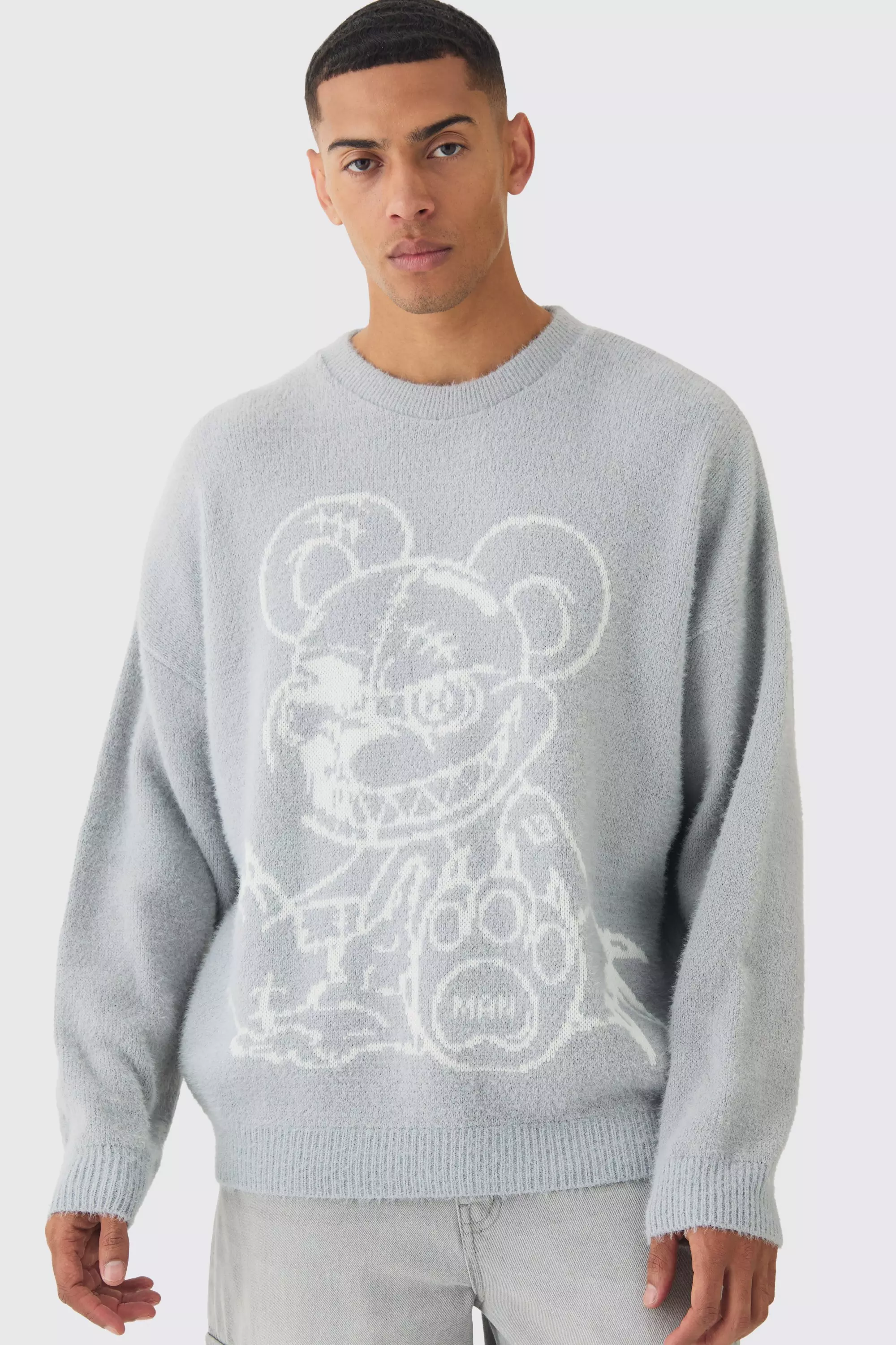 Oversized Fluffy Teddy Jumper in Grey Grey