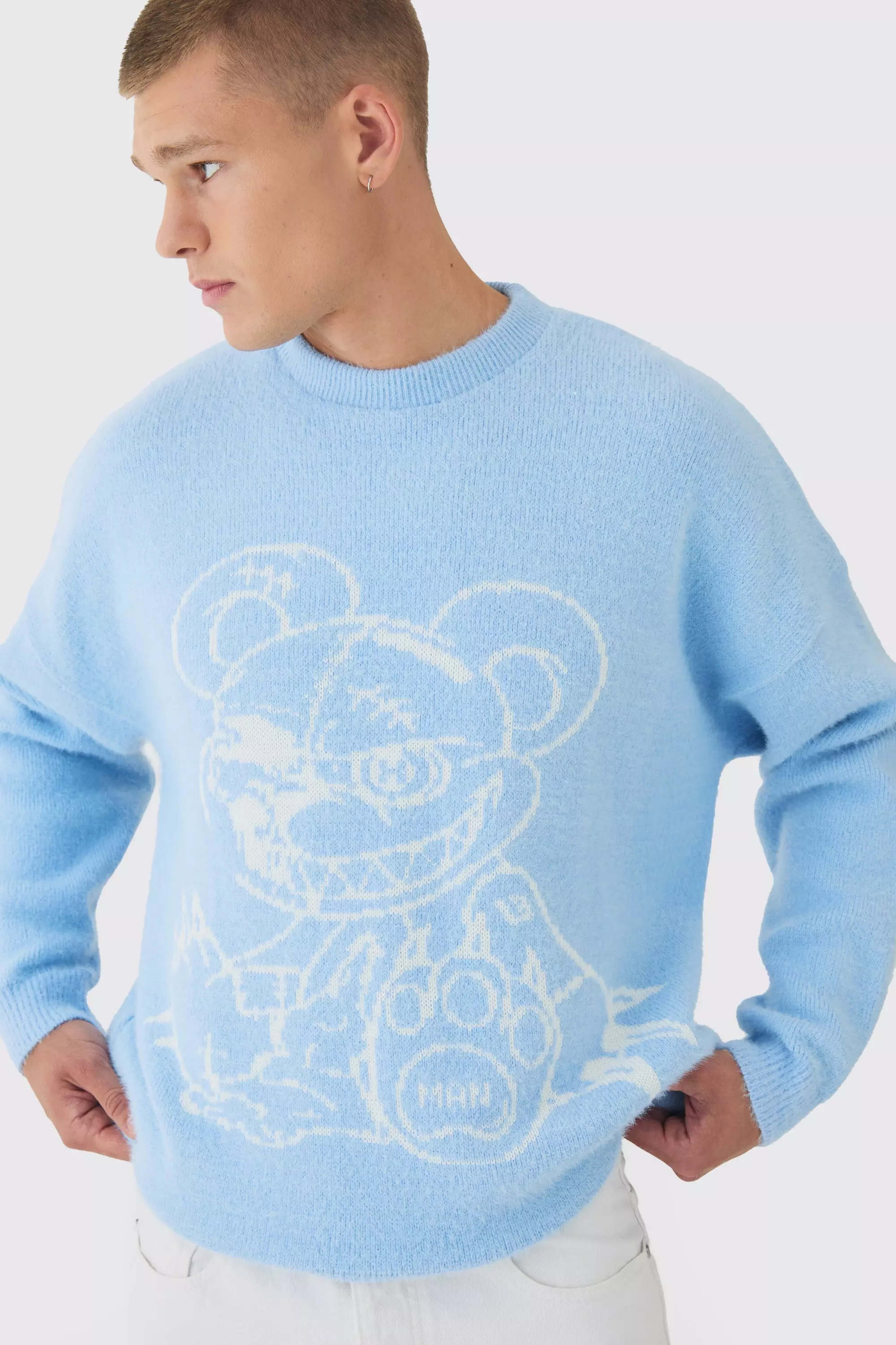 Oversized Fluffy Teddy Jumper in Blue Light blue