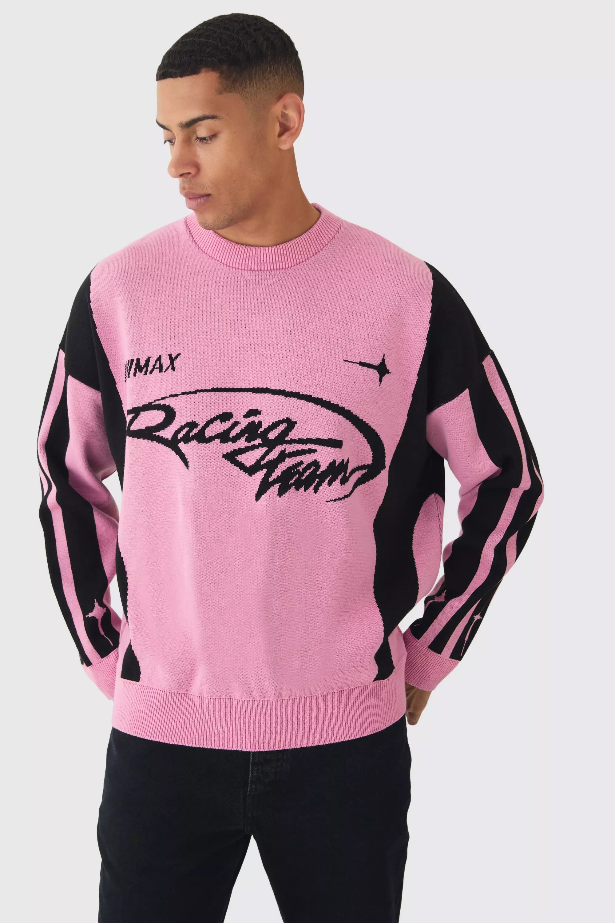 Oversized Boxy Moto Jumper in Pink alternative image