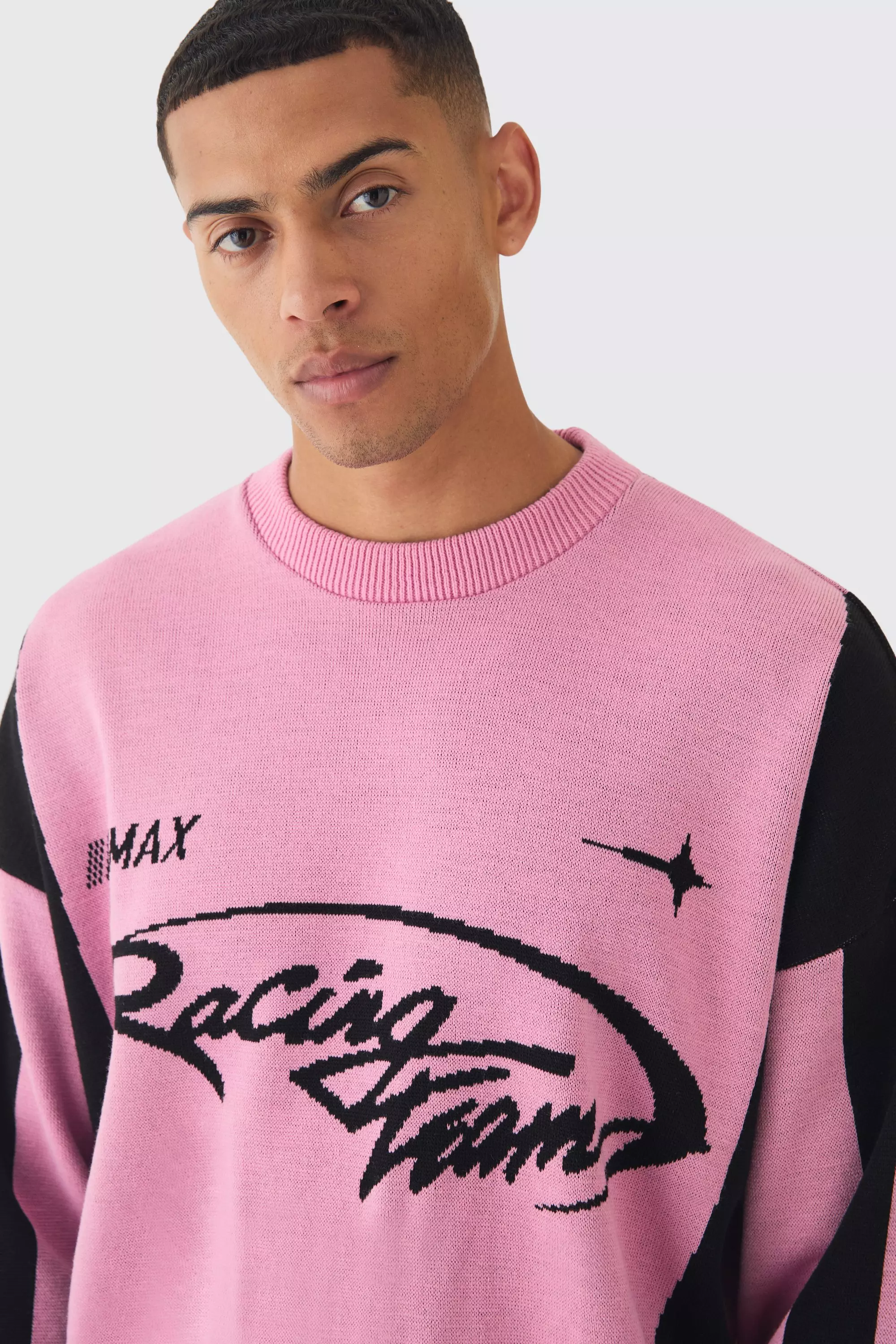 Oversized Boxy Moto Jumper in Pink alternative image