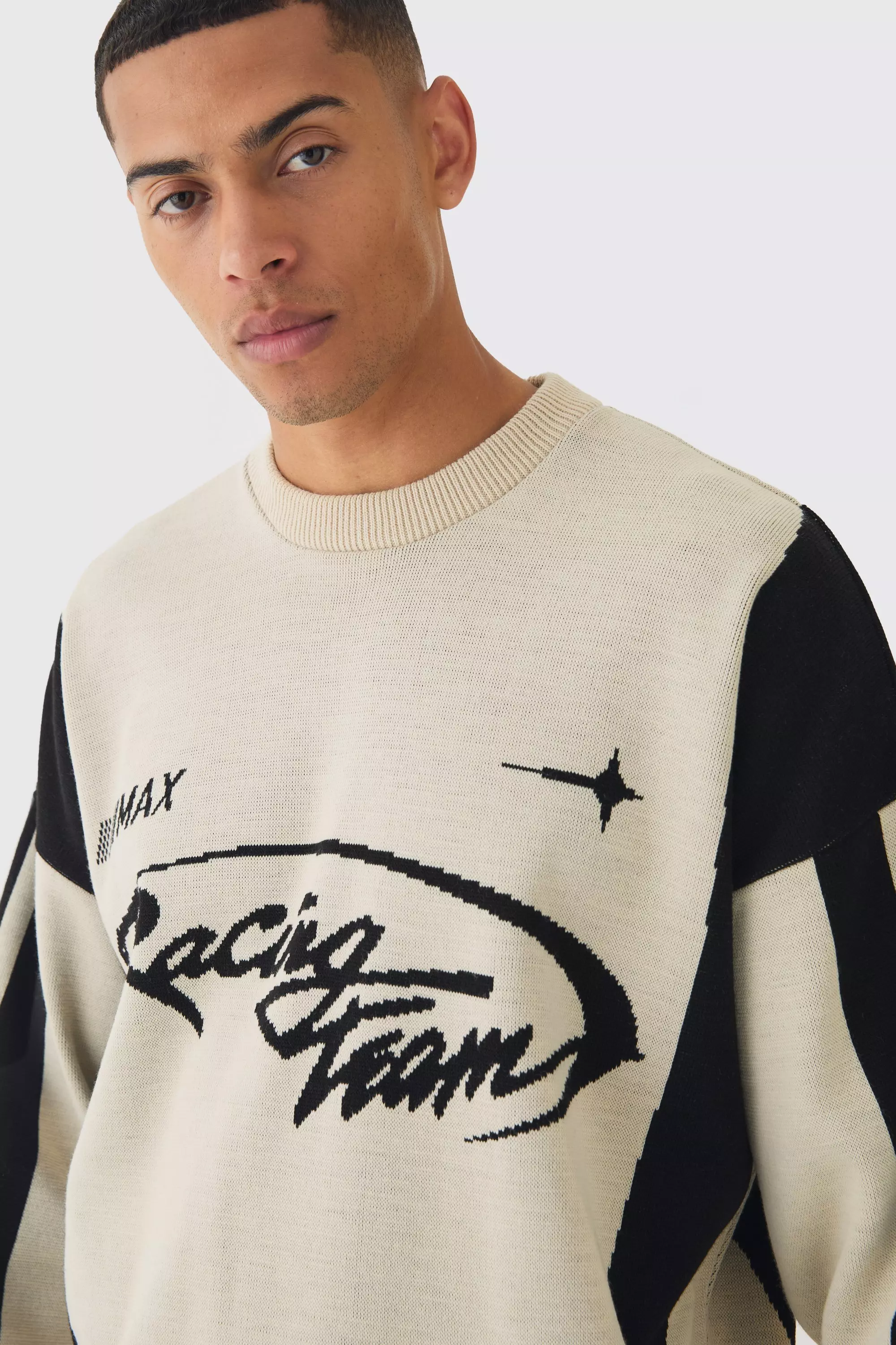 Oversized Boxy Moto Jumper in Stone alternative image