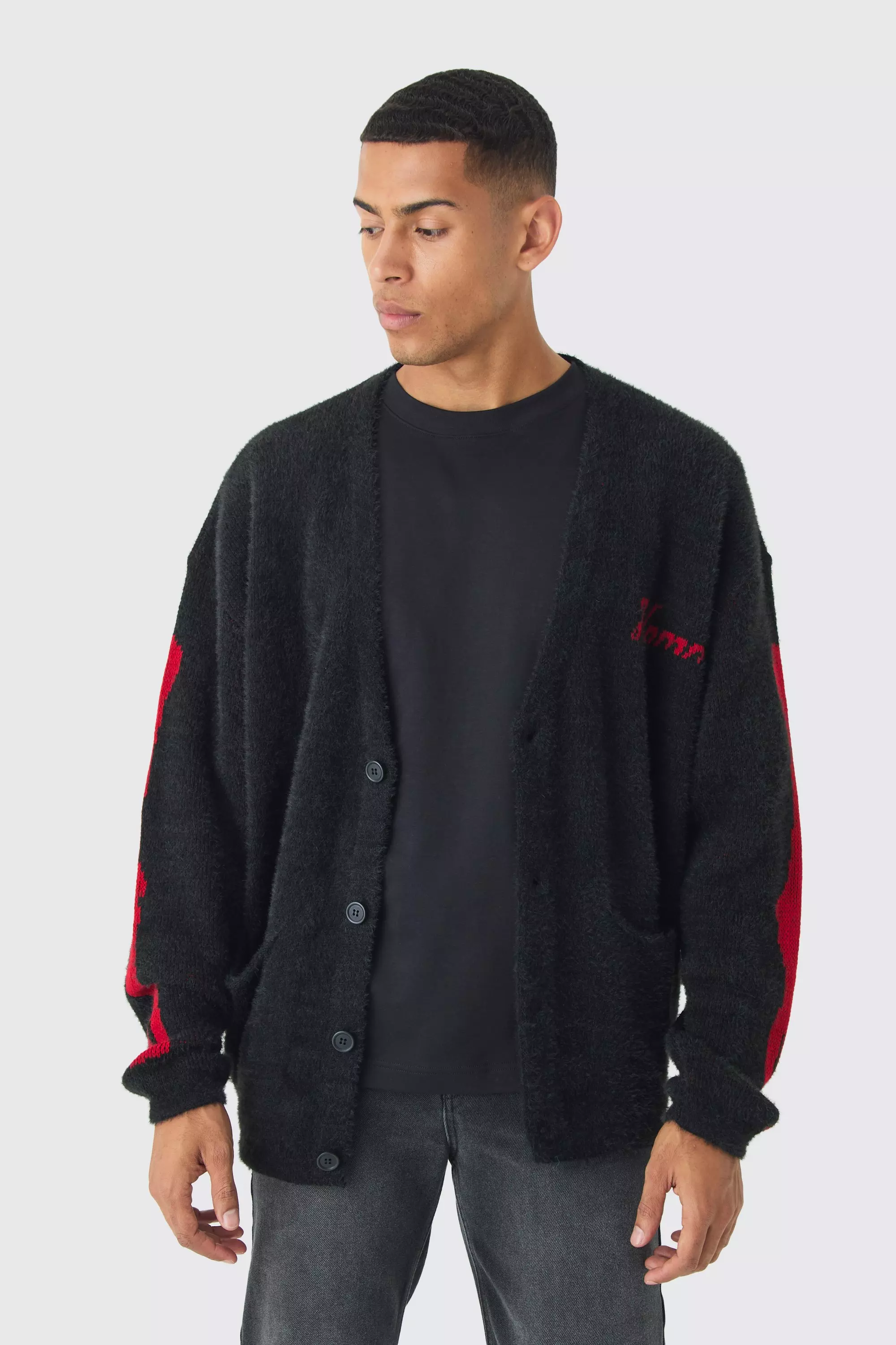 Oversized black knit cardigan best sale