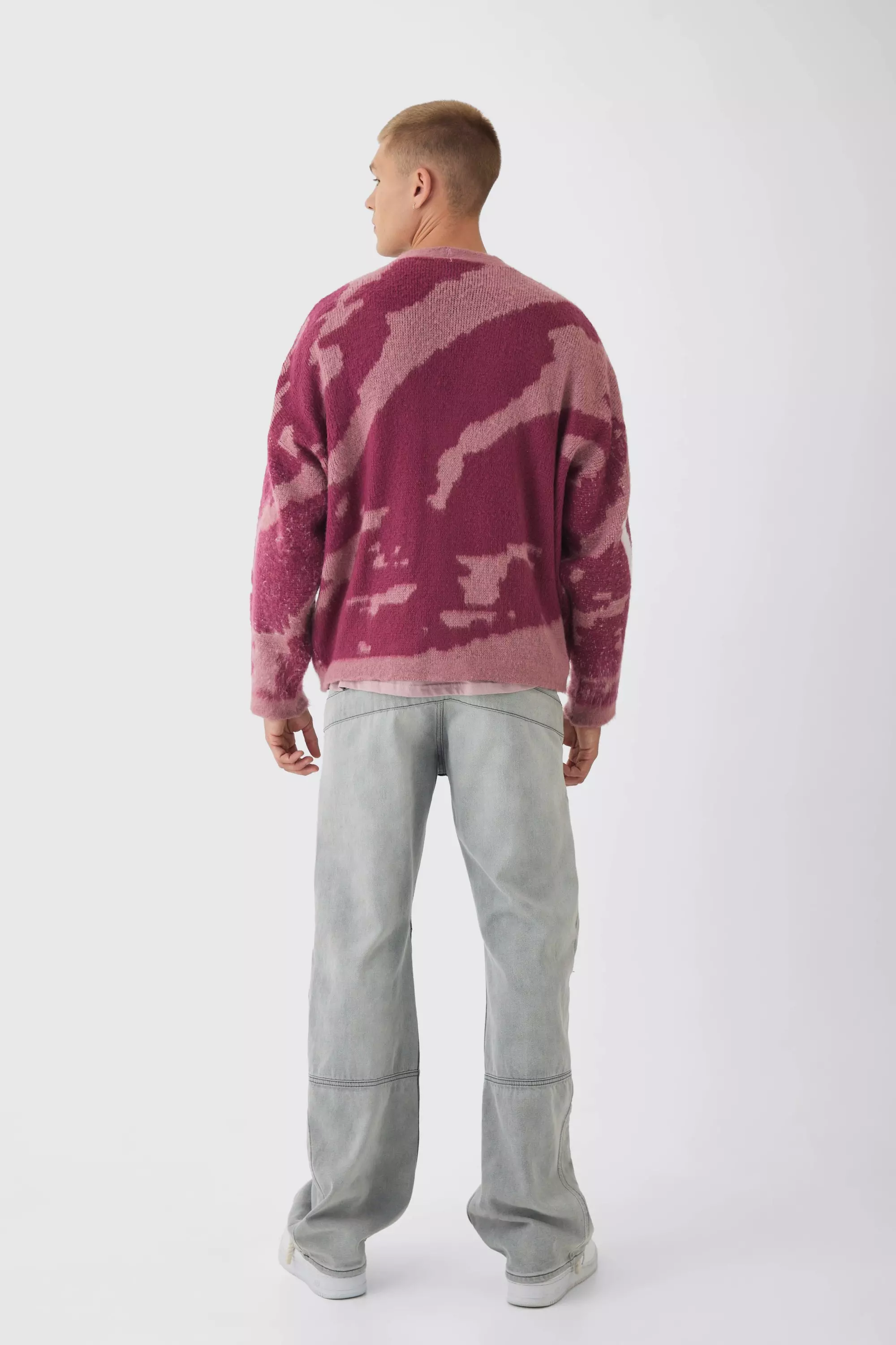 Abstract Camo Brushed Cardigan in Pink alternative image