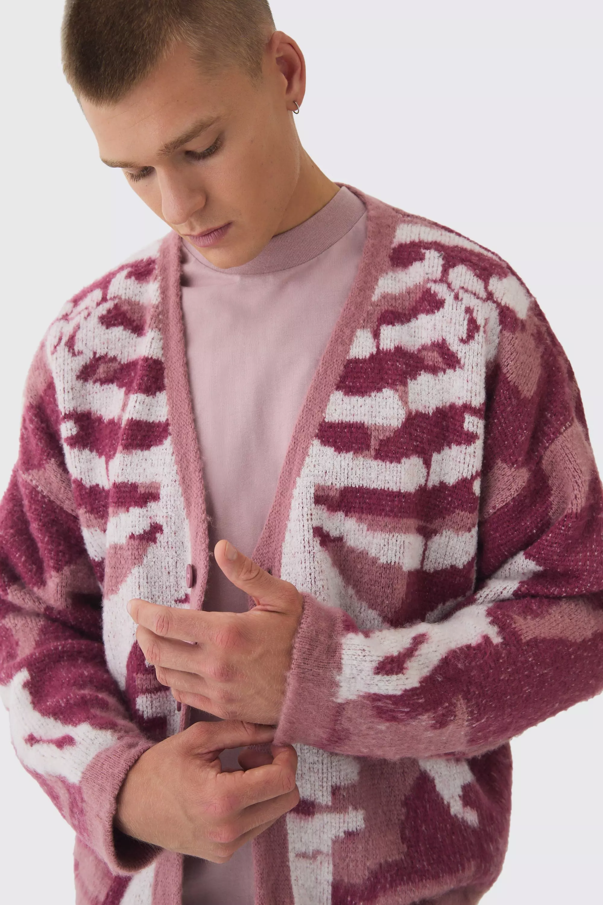 Abstract Camo Brushed Cardigan in Pink alternative image