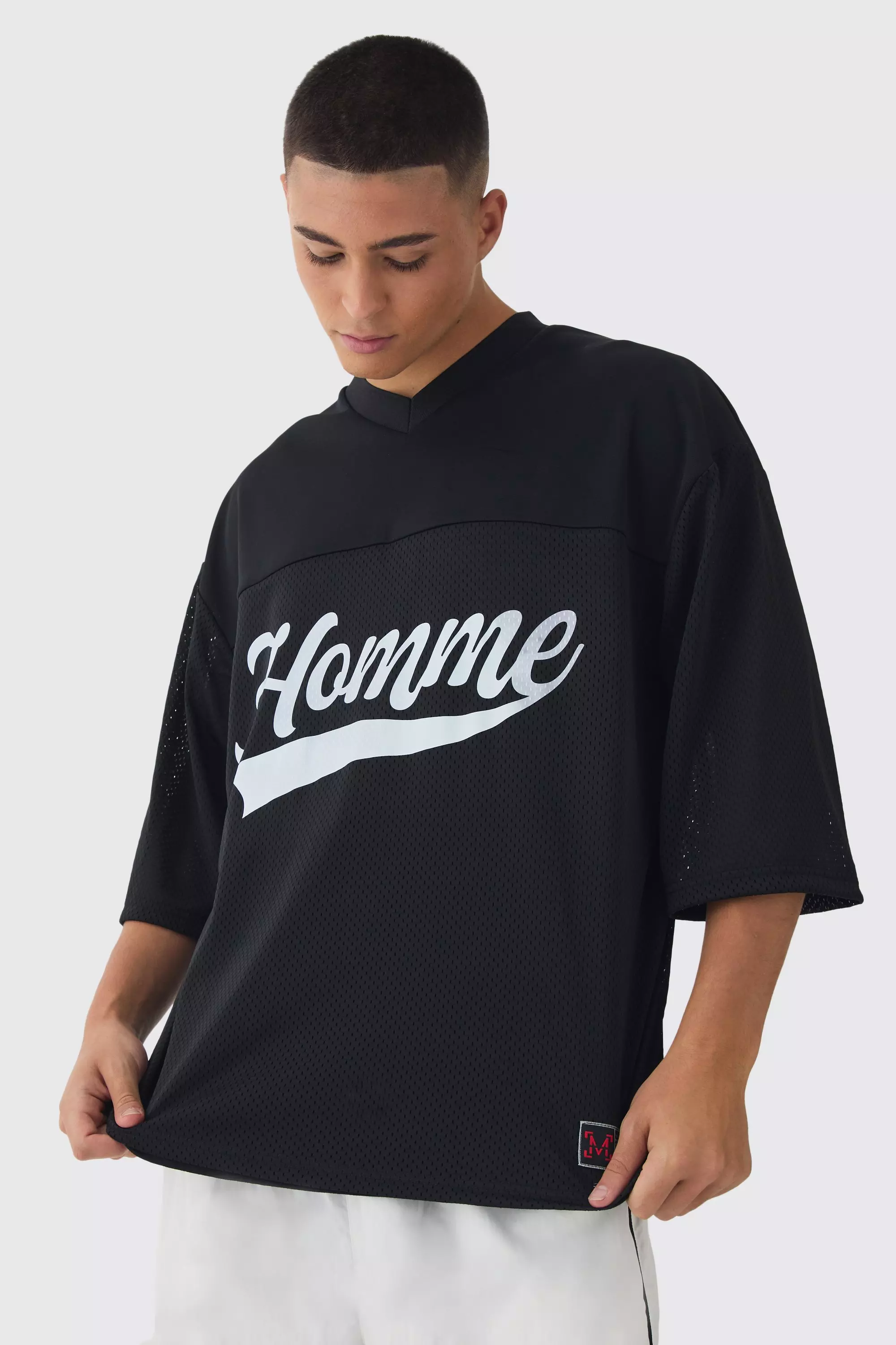 Oversized Homme Heavyweight Mesh Hockey Top Black