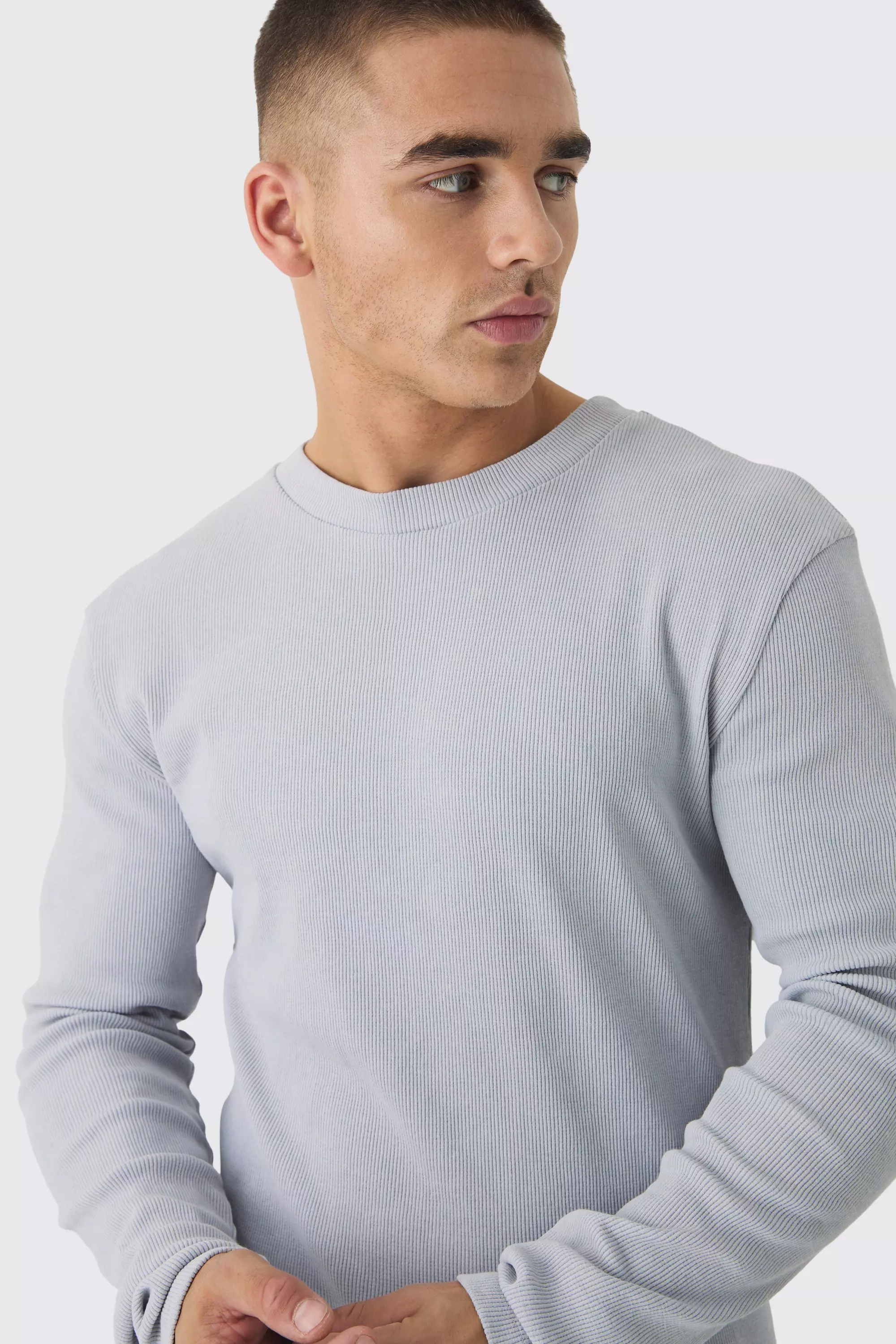 Blue Muscle Long Sleeve Acid Wash Rib Sweatshirt alternative image