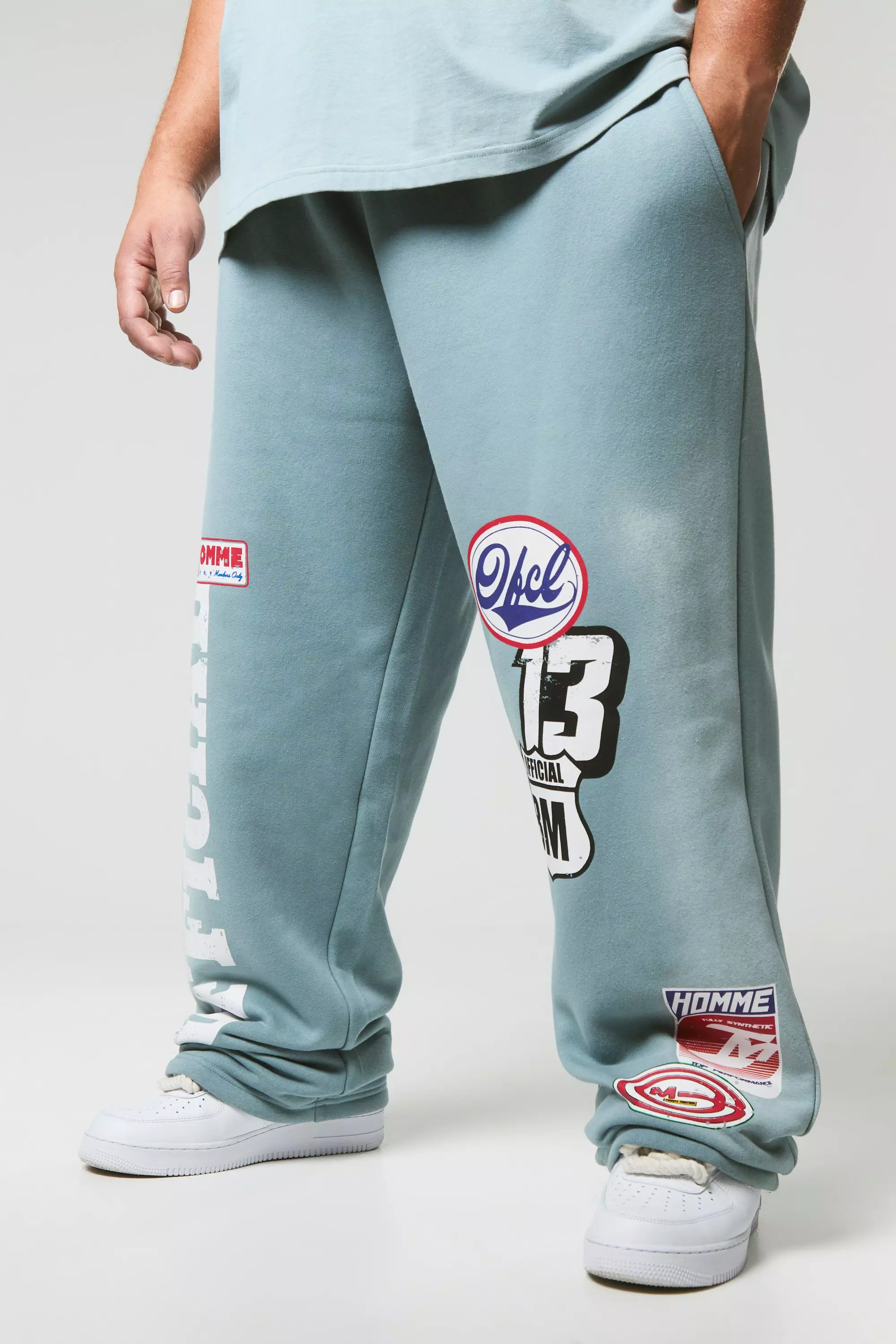 Grey Plus Oversized Varsity Applique Wide Leg Sweatpants