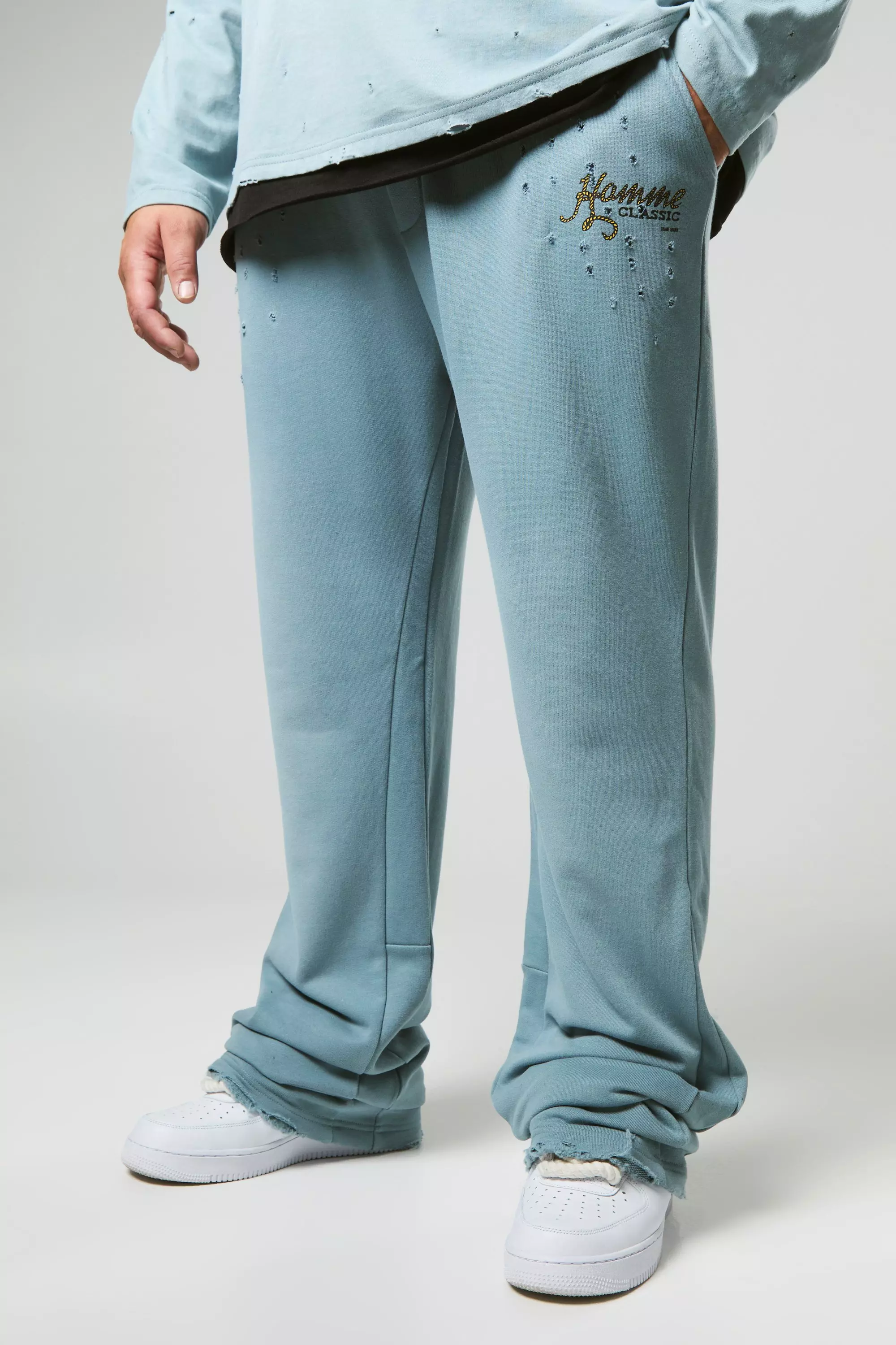 Grey Plus Distressed Flared Sweatpants