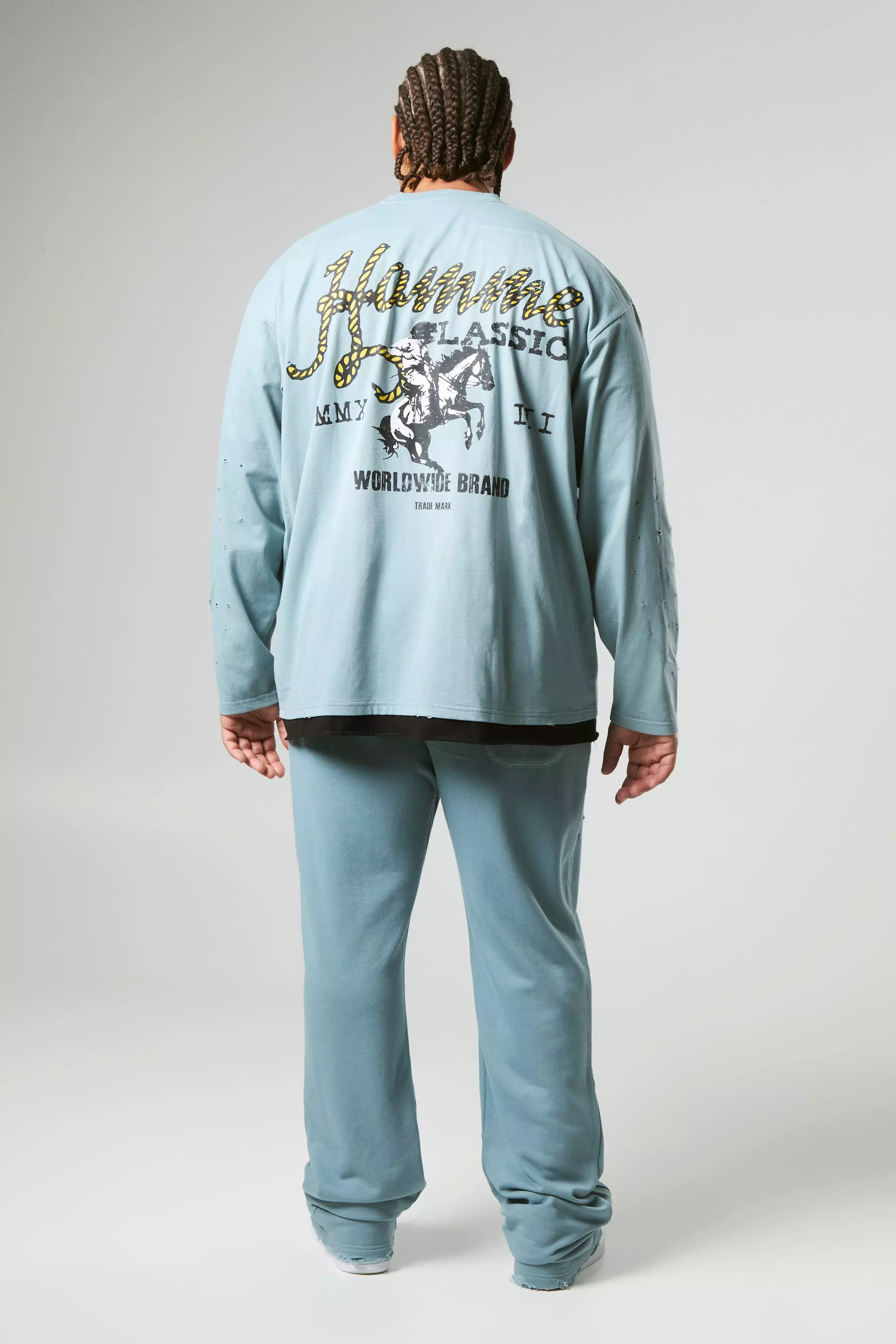 Grey Plus Distressed Flared Joggers alternative image