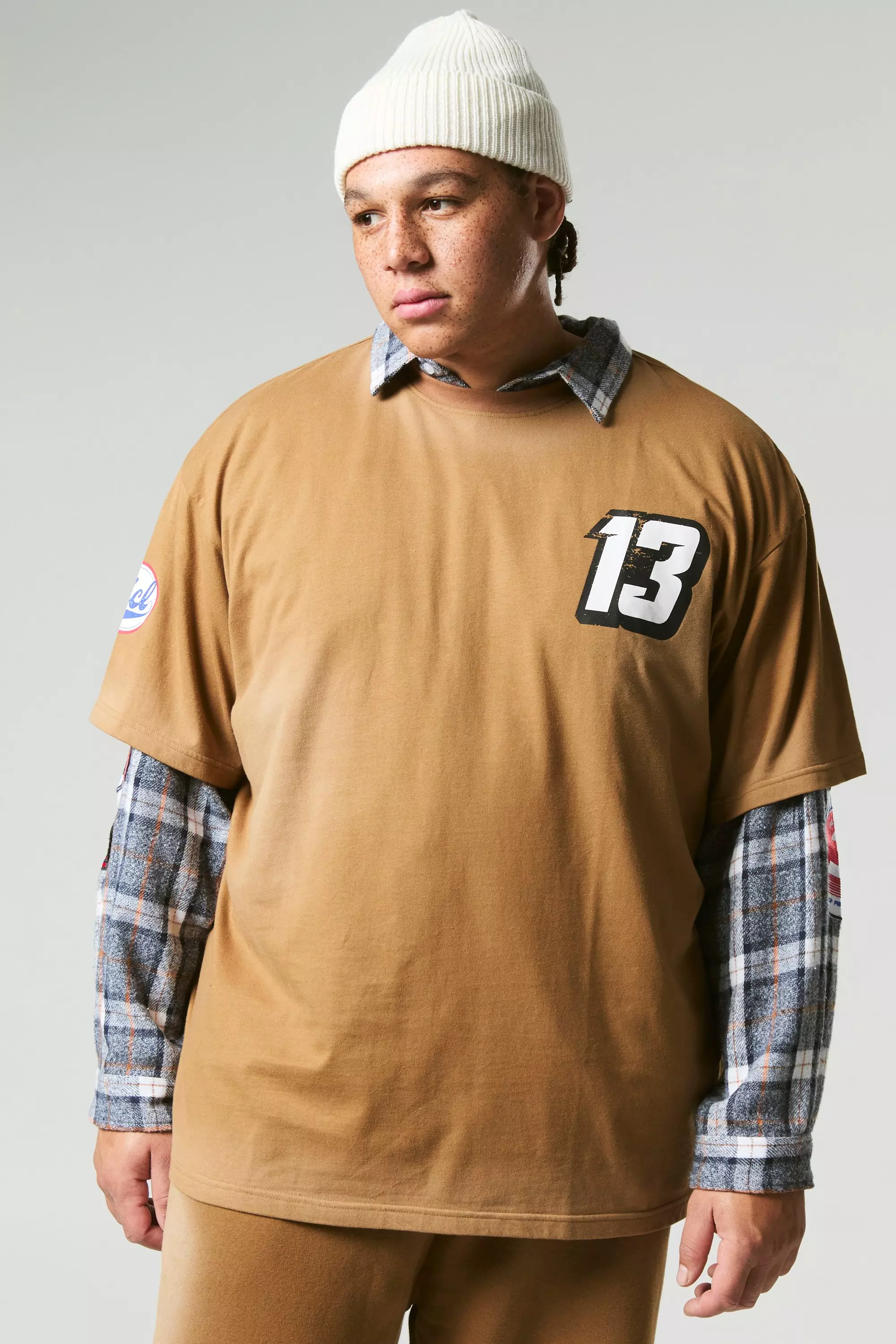 Grande taille - T-shirt oversize universitaire, Taupe autre image