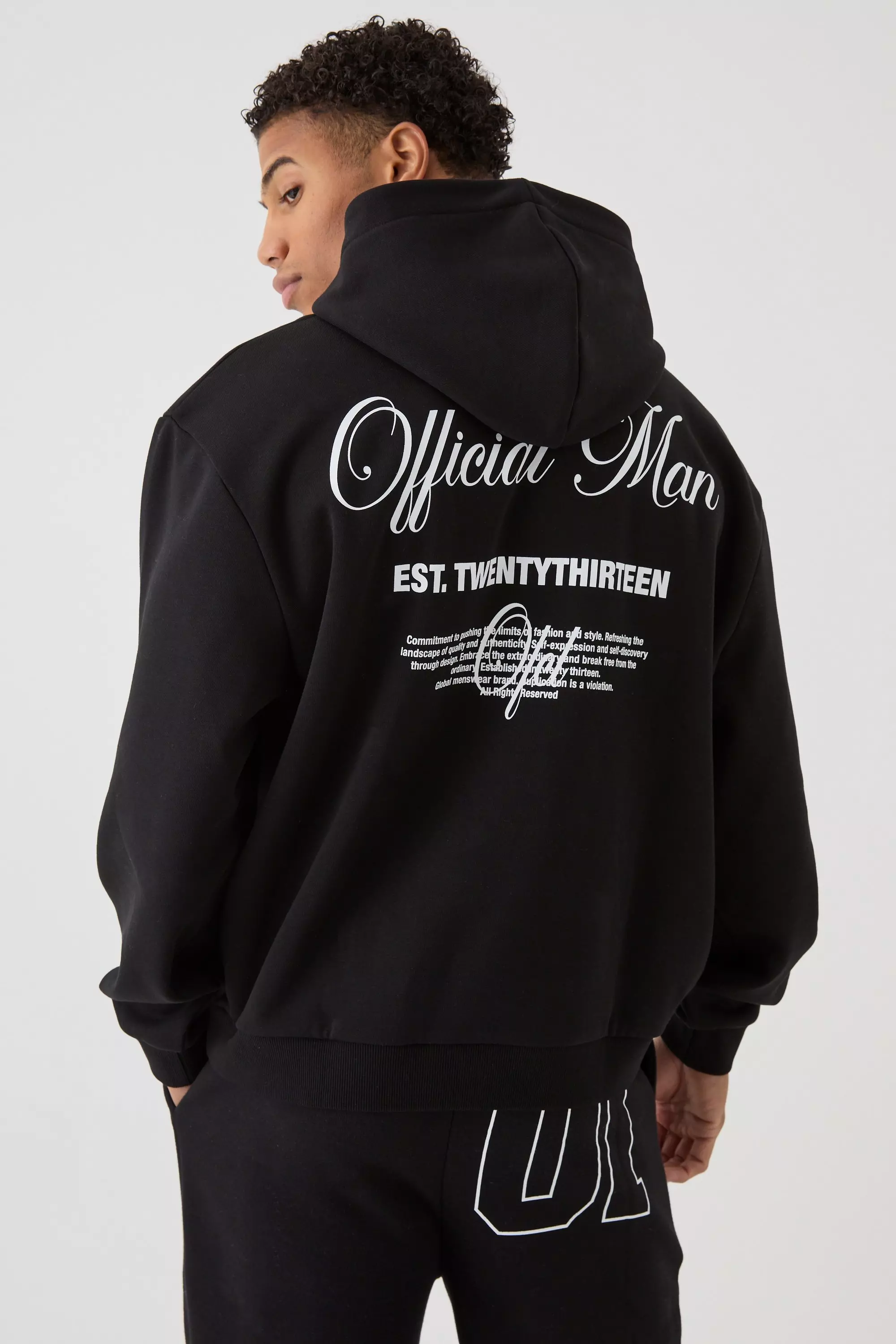 Oversized Official Man Print Hoodie Black