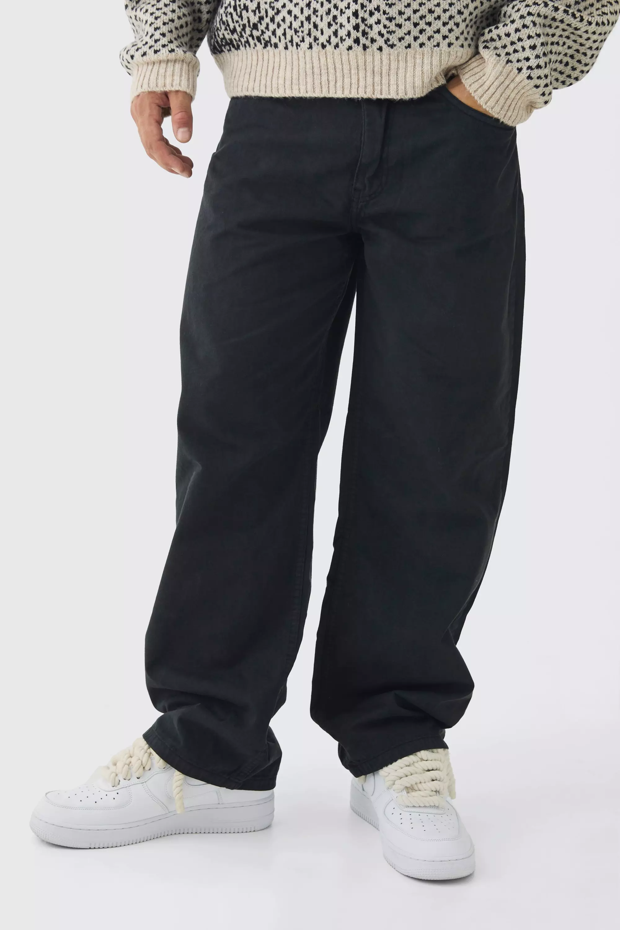 Fixed Waist Baggy Washed Trouser Black