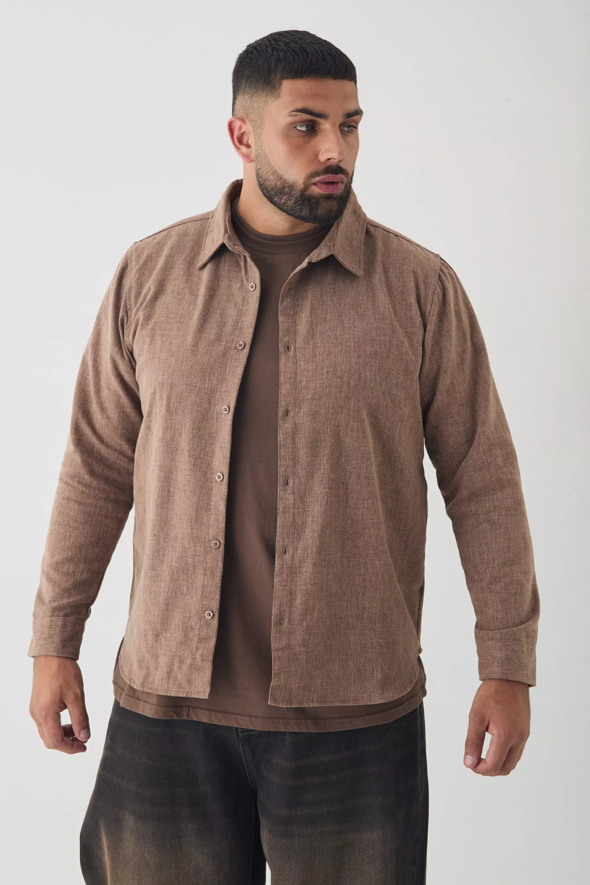 Plus Smart Shirt Set in Brown Brown