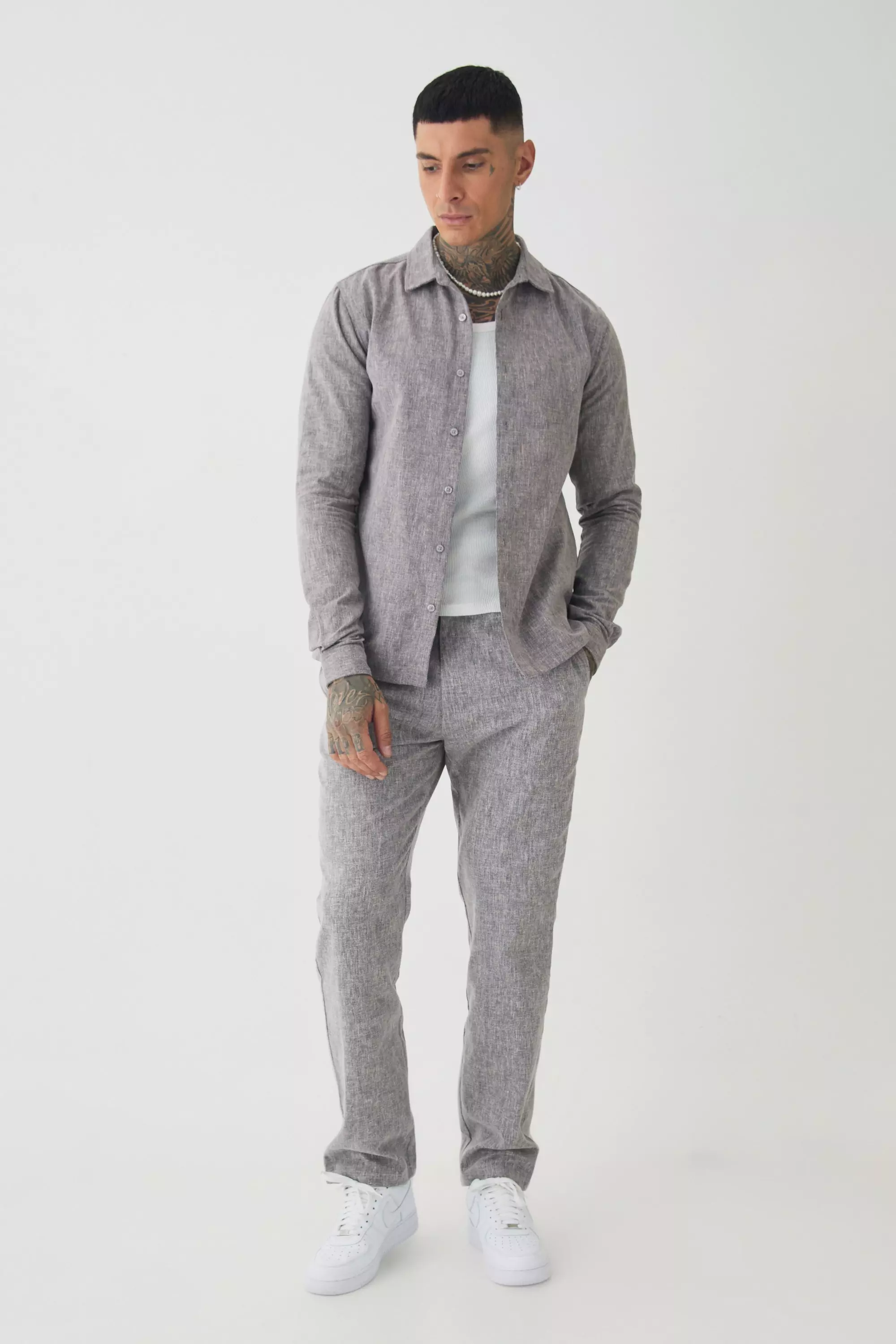 Tall Smart Shirt Set in Grey Grey