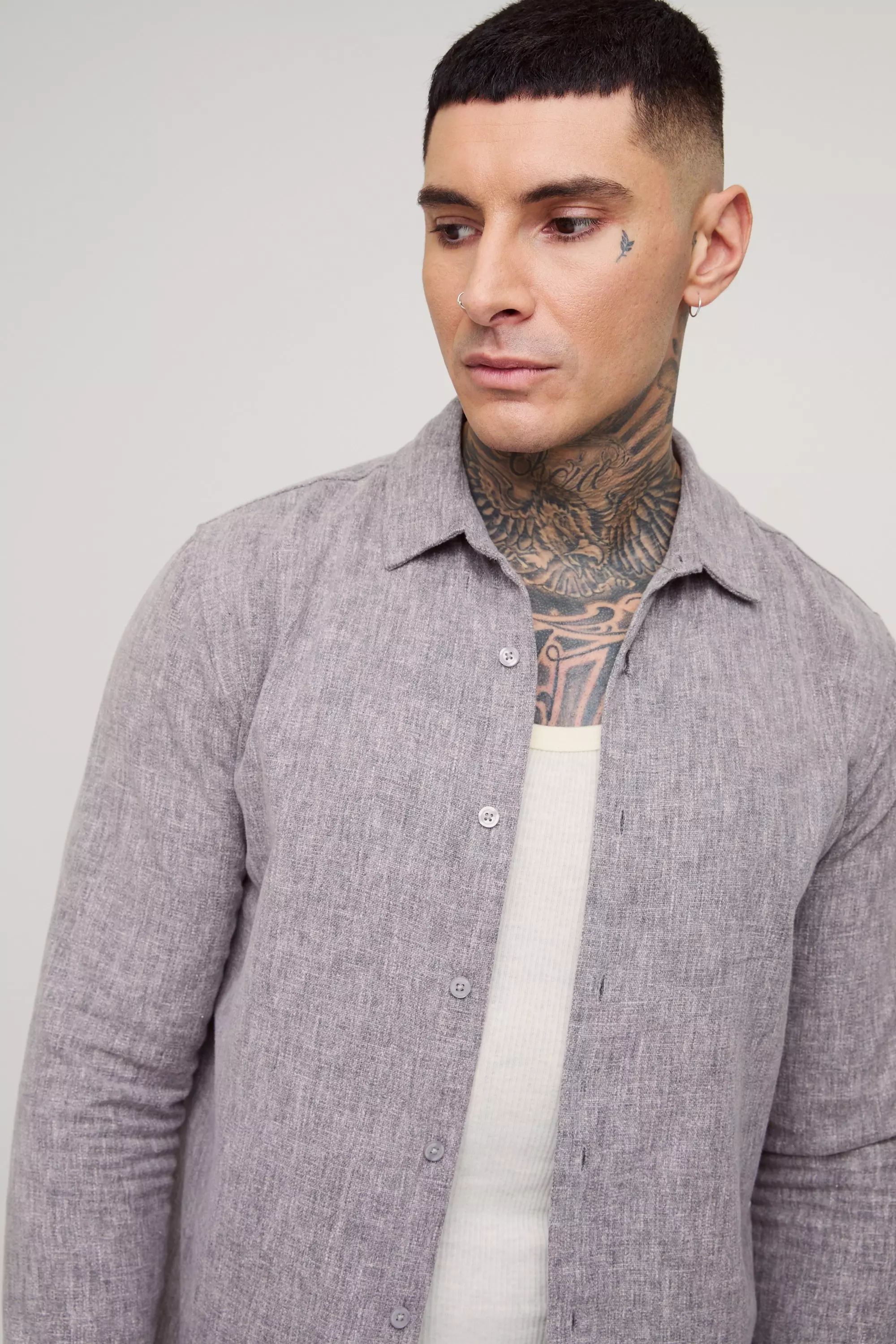 Grey Tall Smart Straight Leg Textured Trousers alternative image