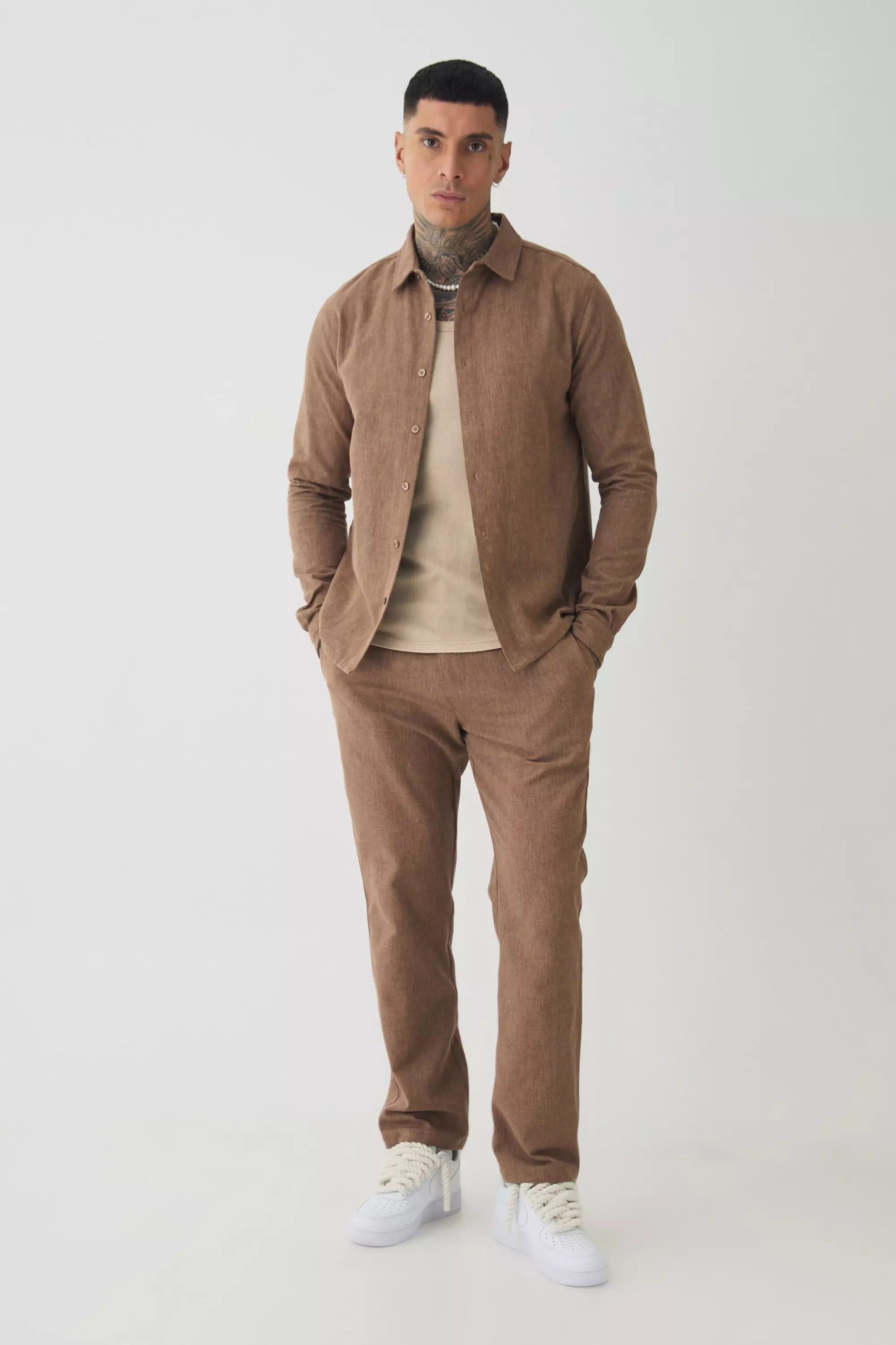 Tall Smart Shirt Set in Brown Brown