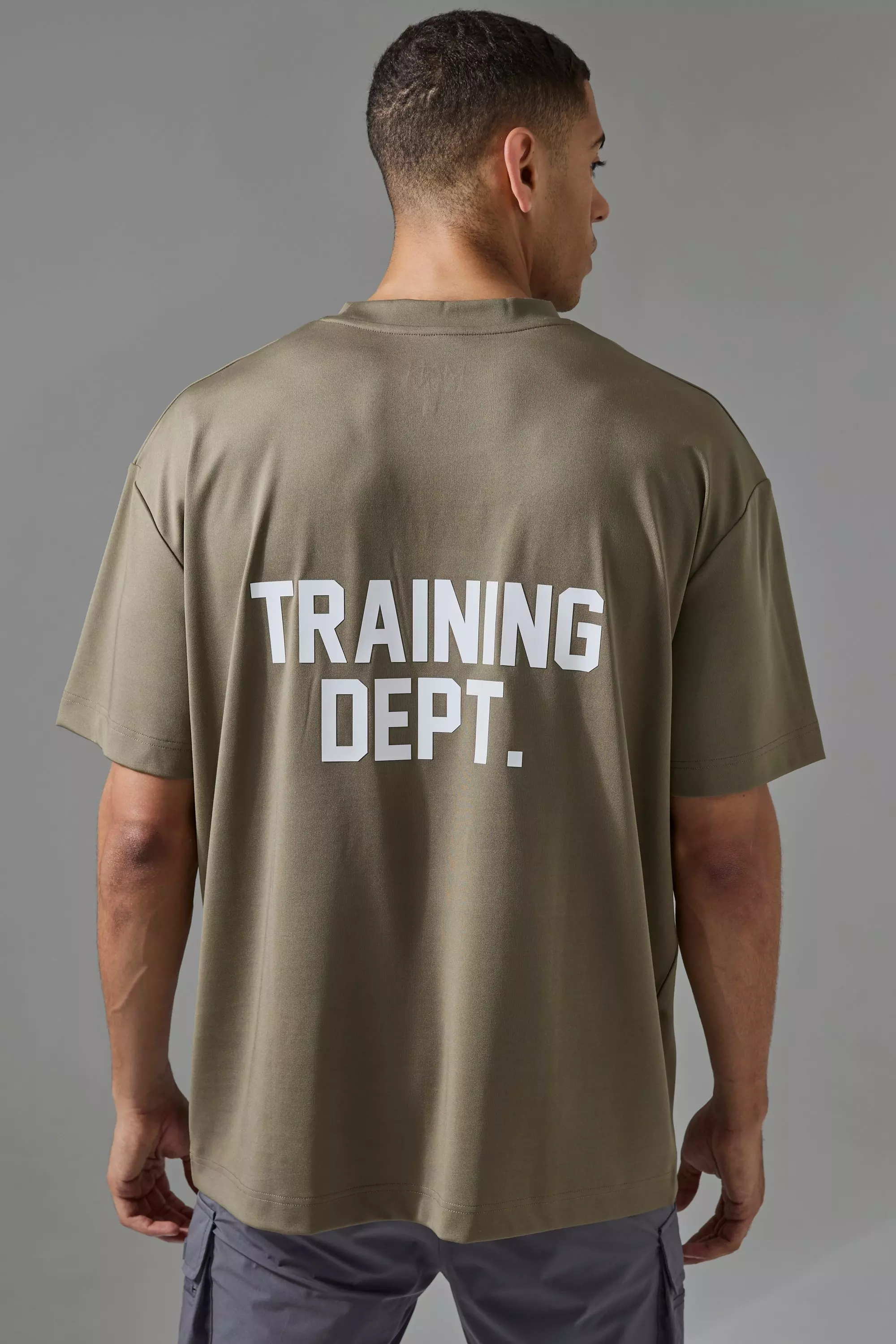 Khaki Man Active Training Dept Oversized Performance T-shirt