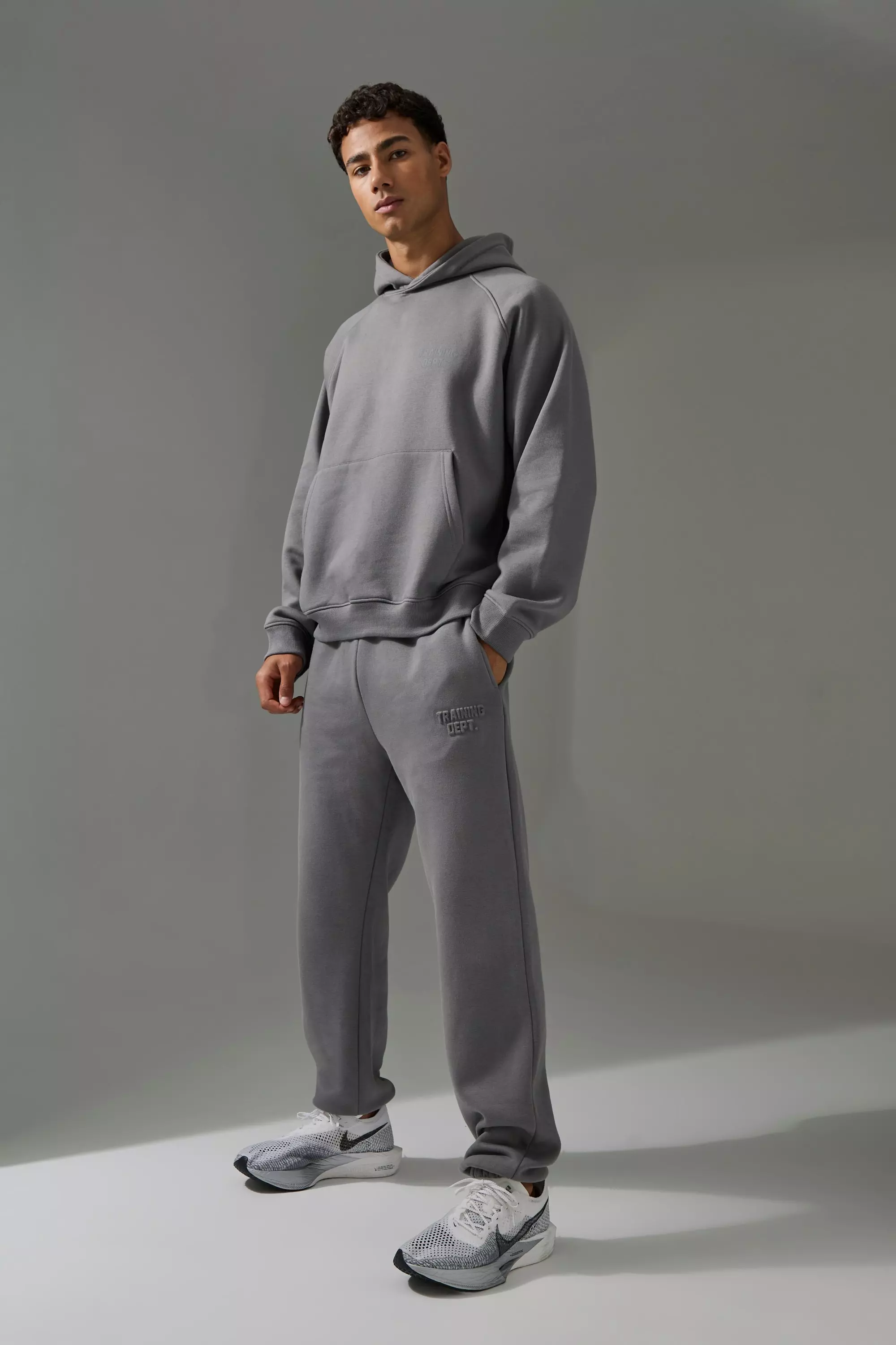 Charcoal Grey Man Active Training Dept Boxy Embossed Tracksuit