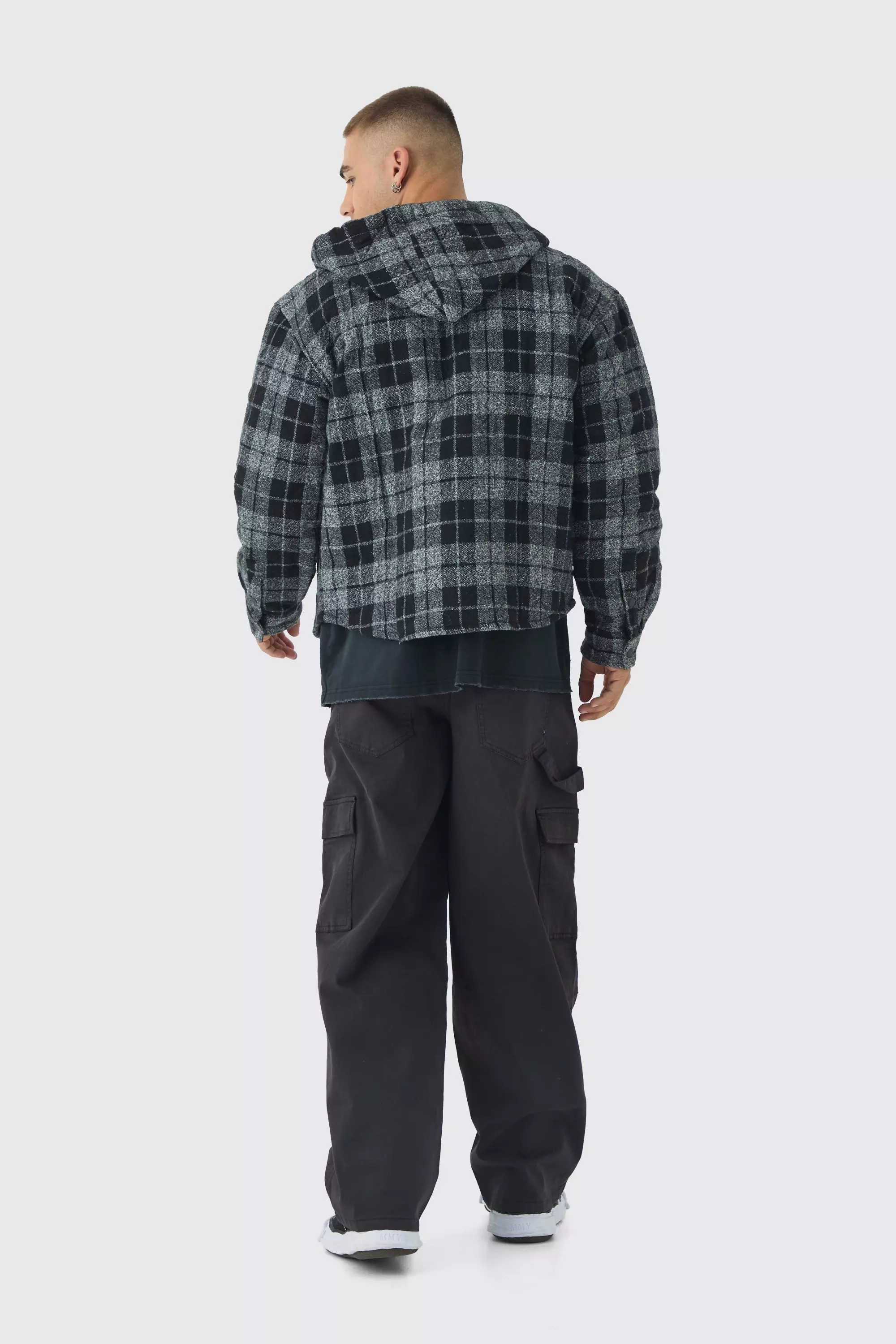 Kariertes Oversize Patchwork-Hemd mit Kapuze, Black alternatives Bild