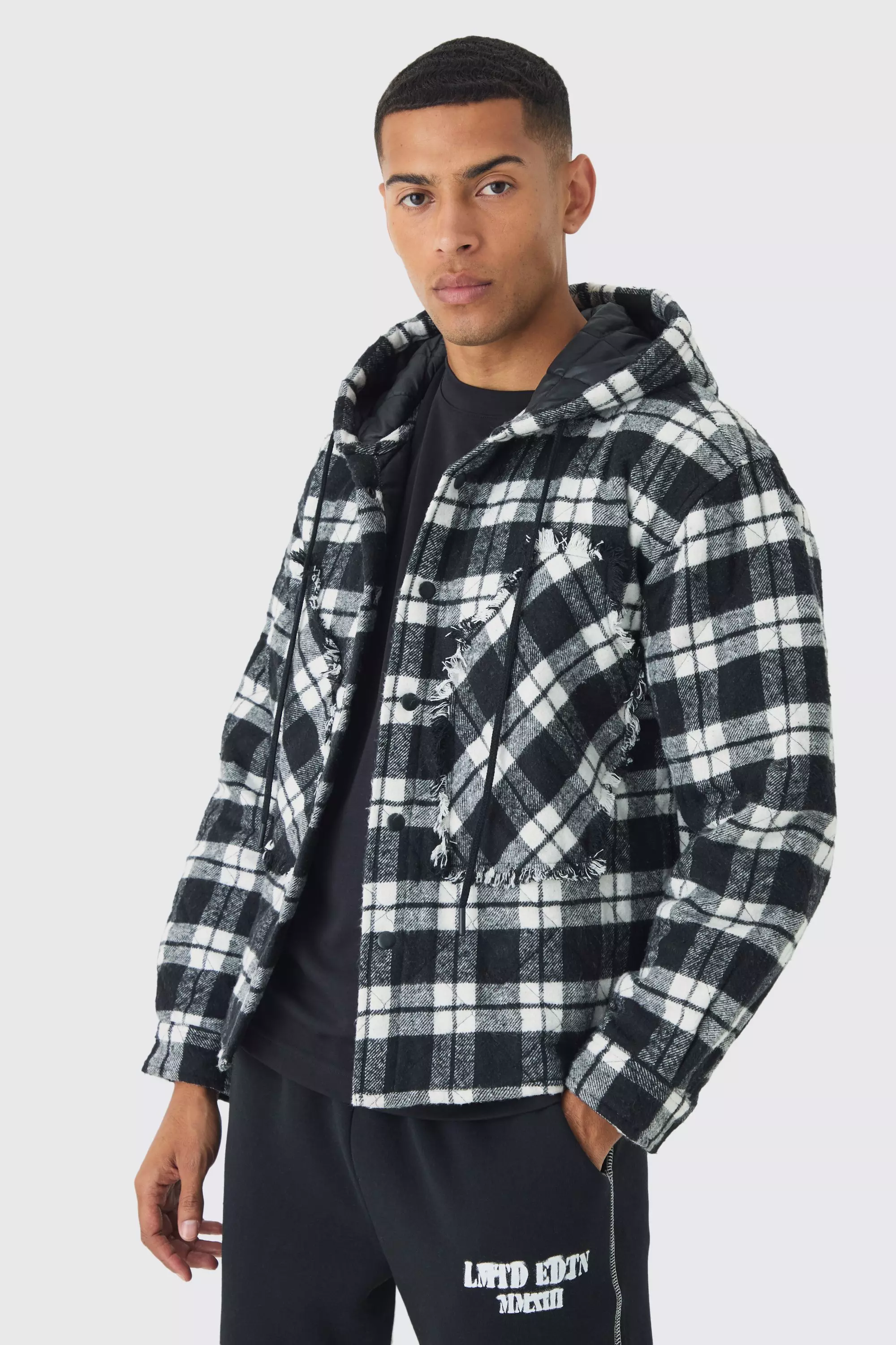 Padded check shirt with hood hotsell