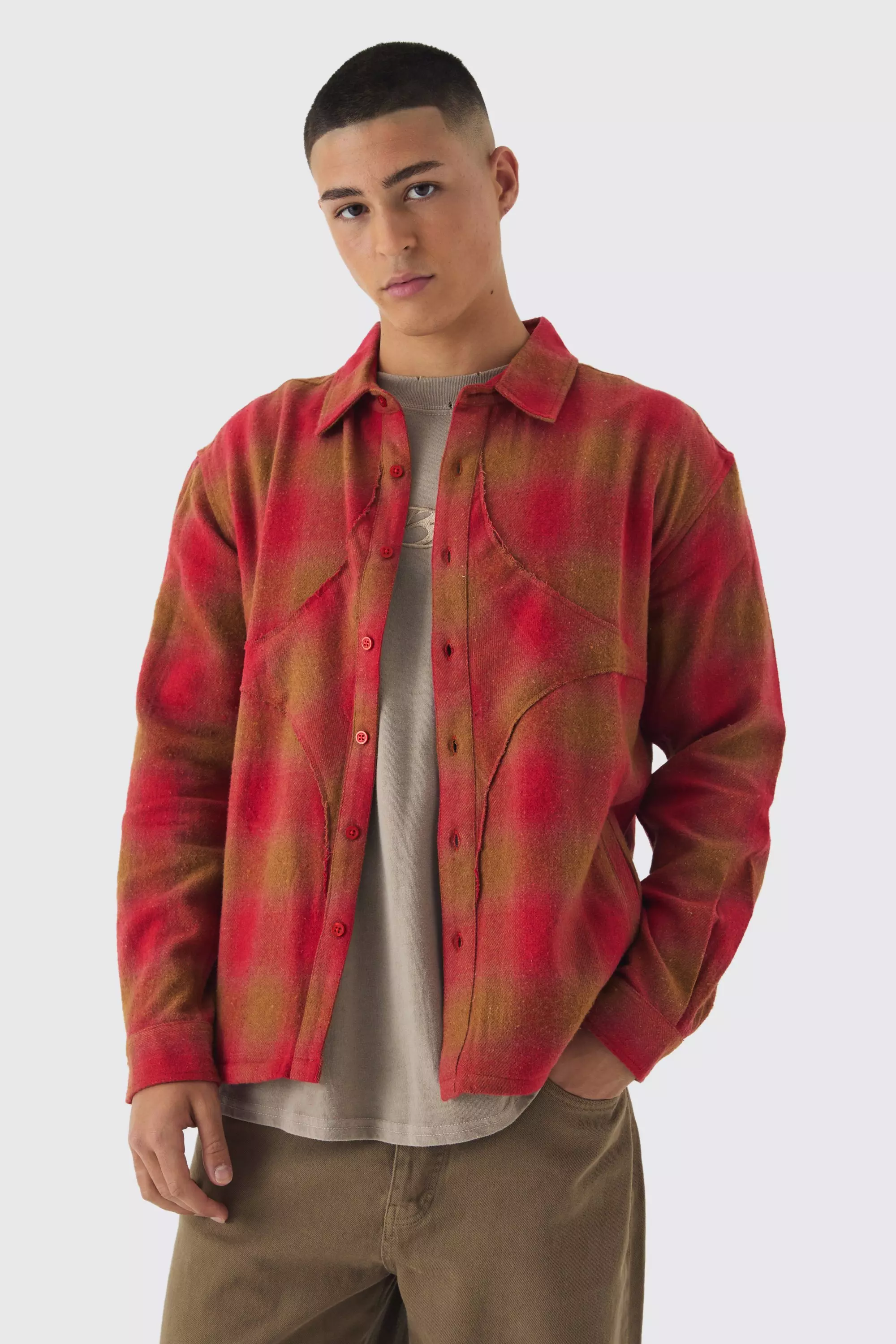 Red Oversized Star Applique Check Shirt alternative image