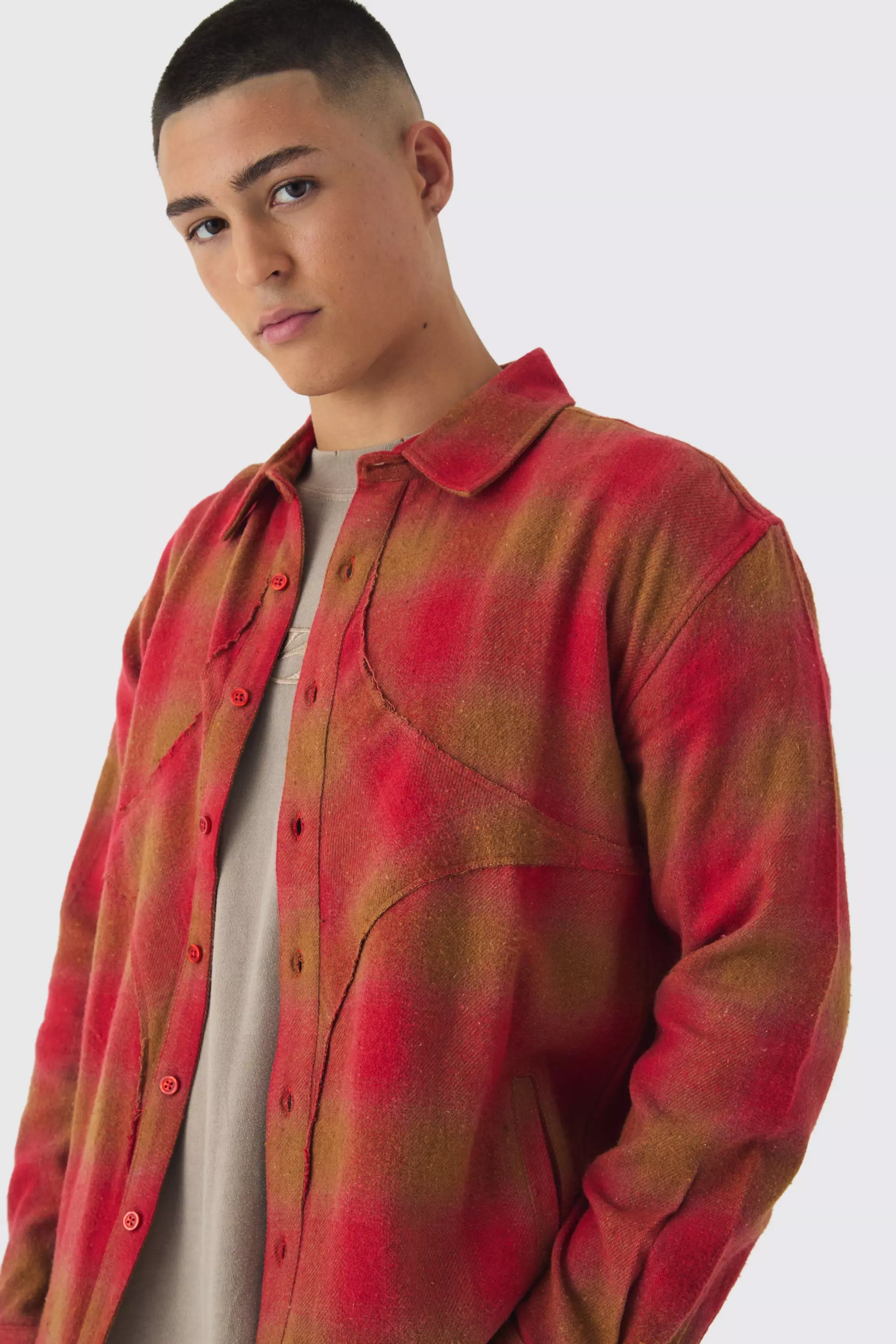 Red Oversized Star Applique Check Shirt alternative image