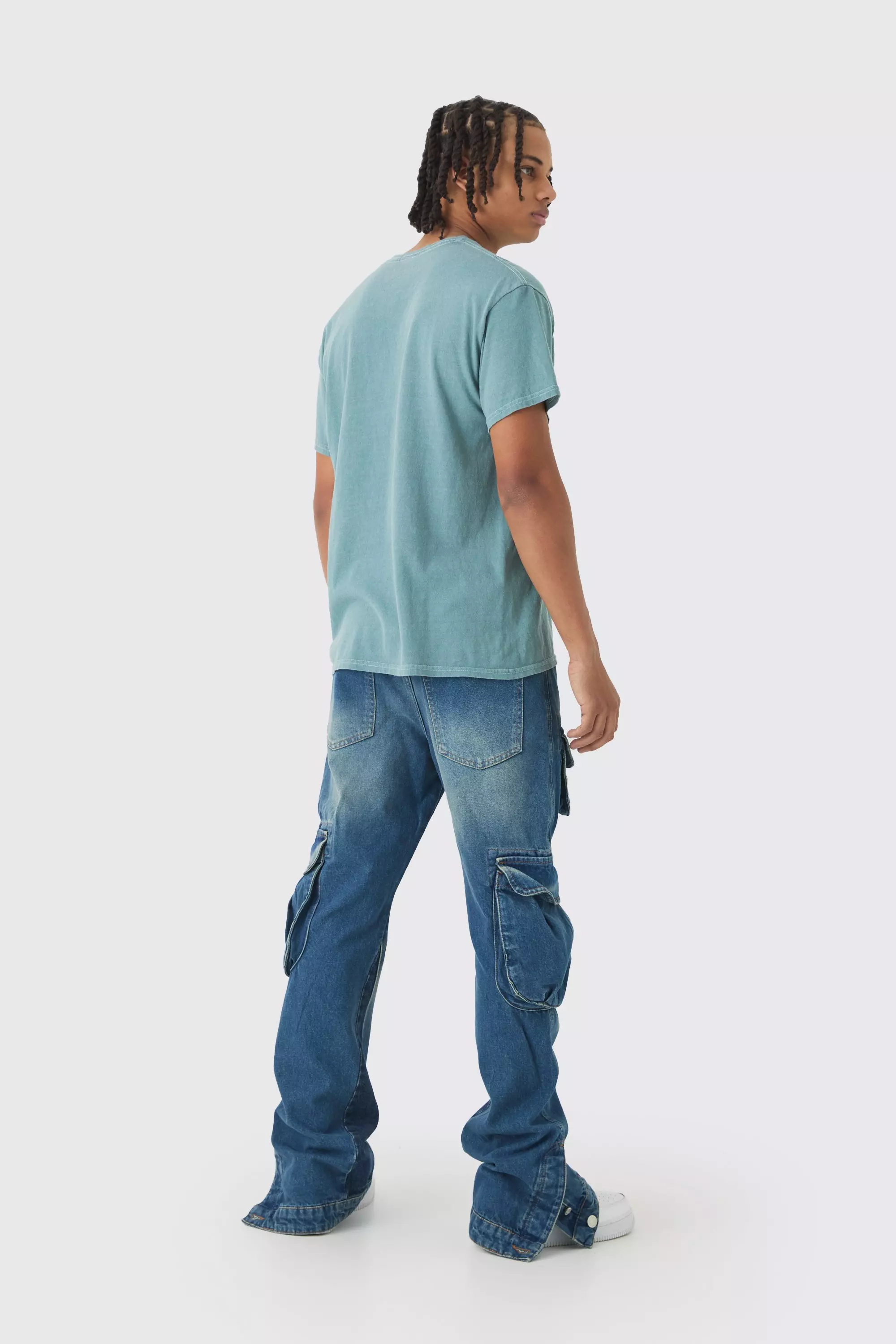 Slim Flared Cargo Gusset Jeans | boohooMAN USA