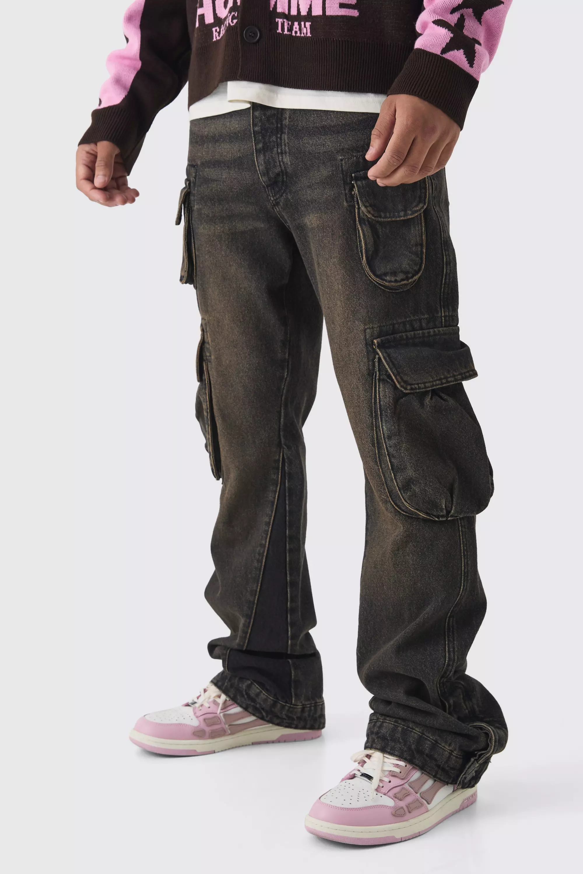 Slim Flared Cargo Gusset Jeans Brown