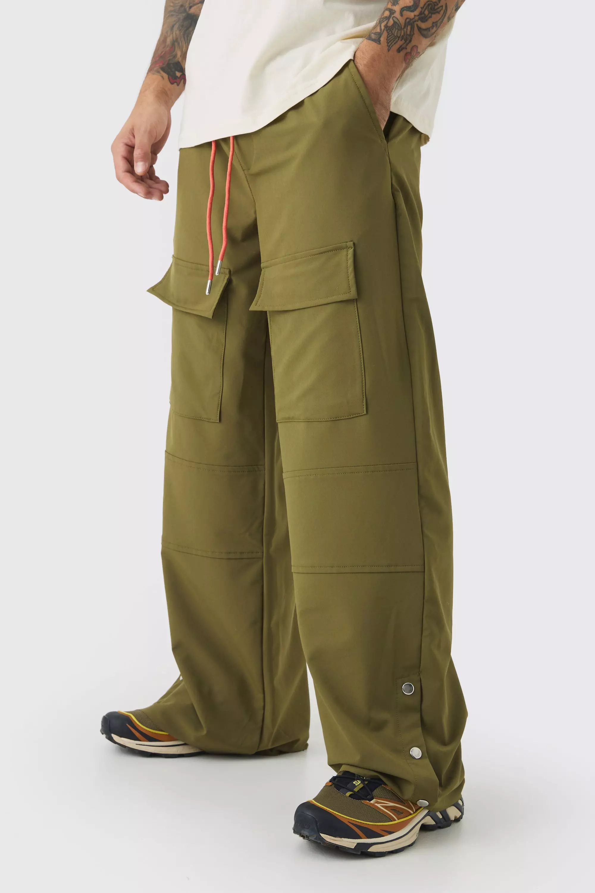 Pantalon large élastiqué en nylon, Olive autre image