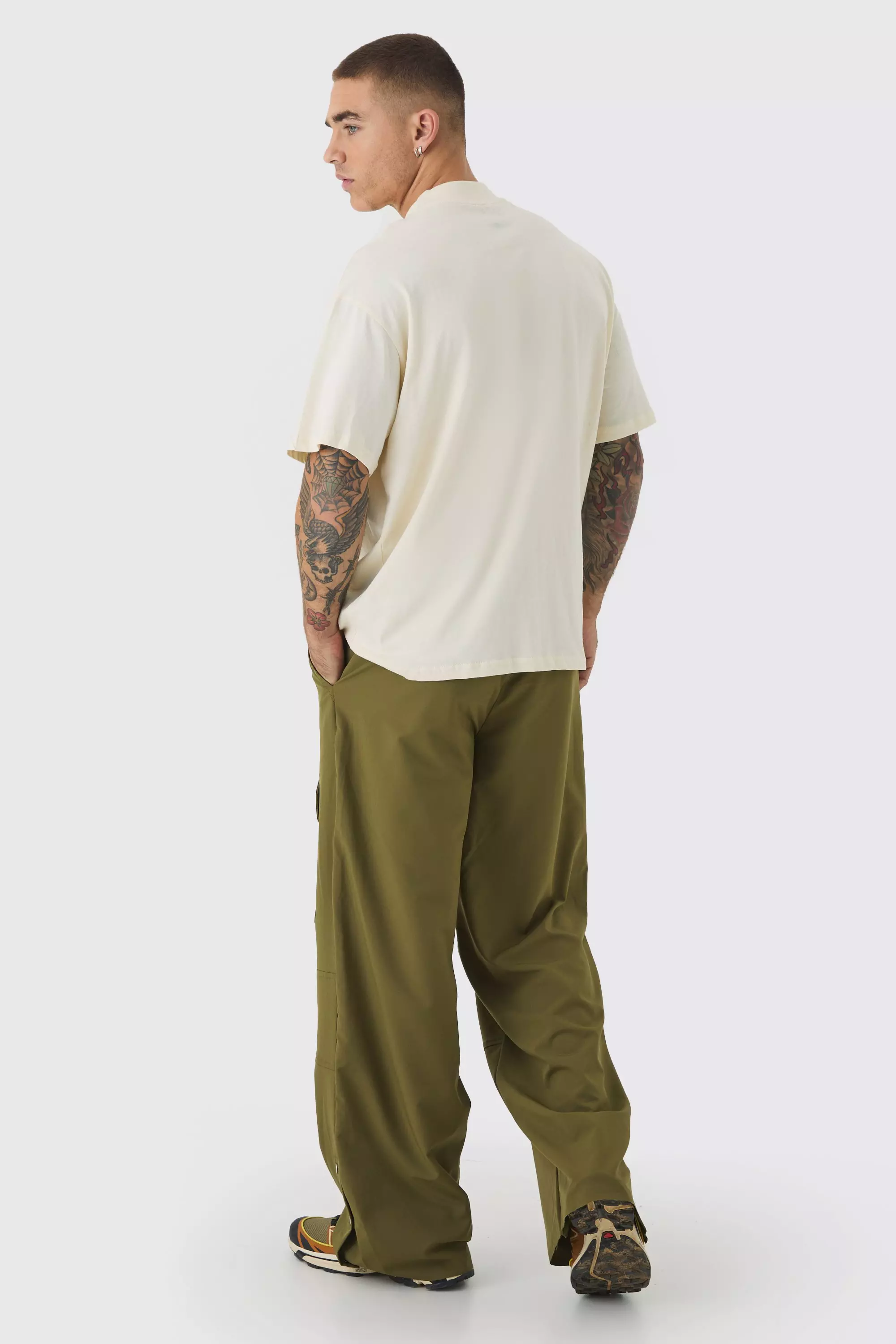 Pantalon large élastiqué en nylon, Olive autre image