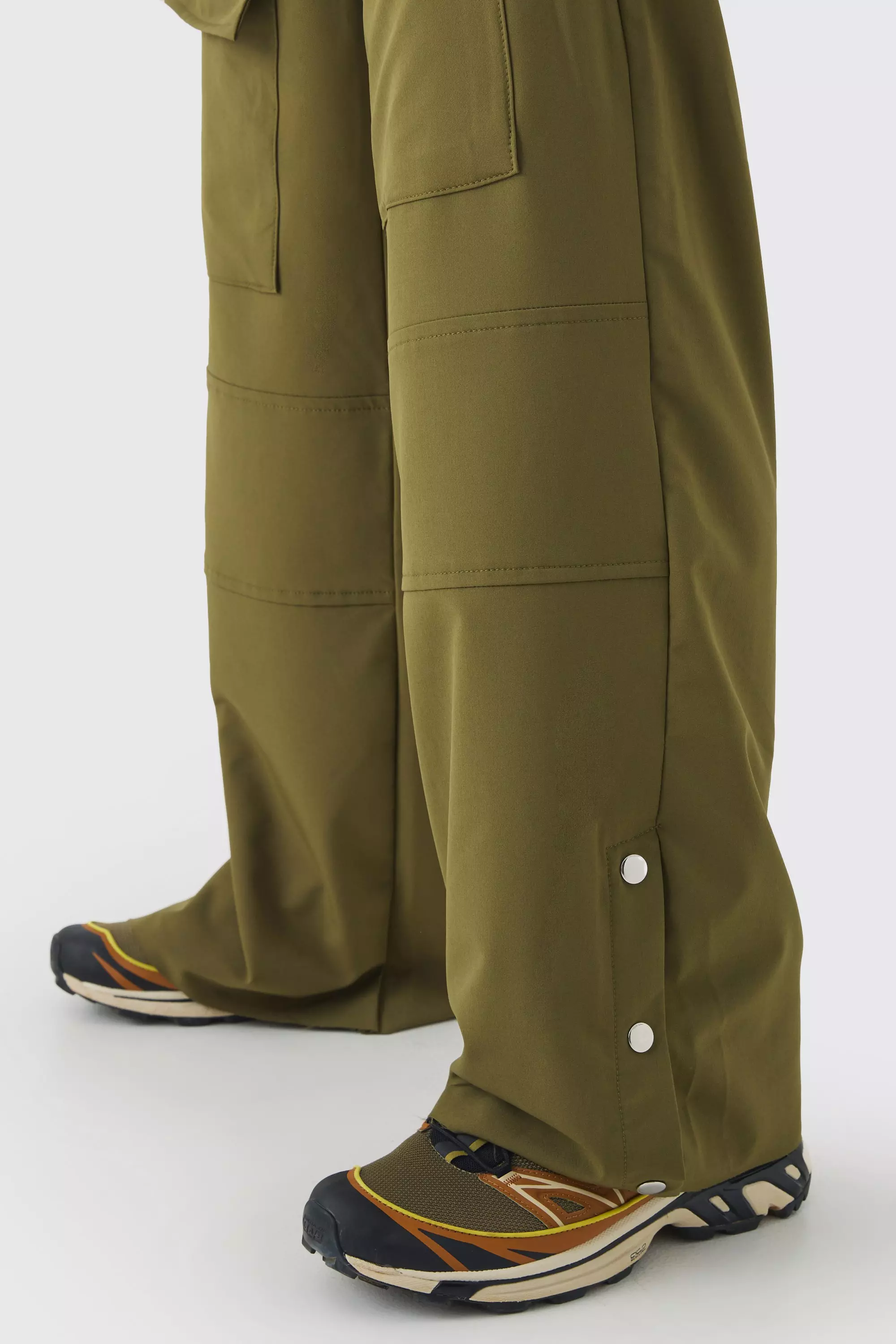 Pantalon large élastiqué en nylon, Olive autre image
