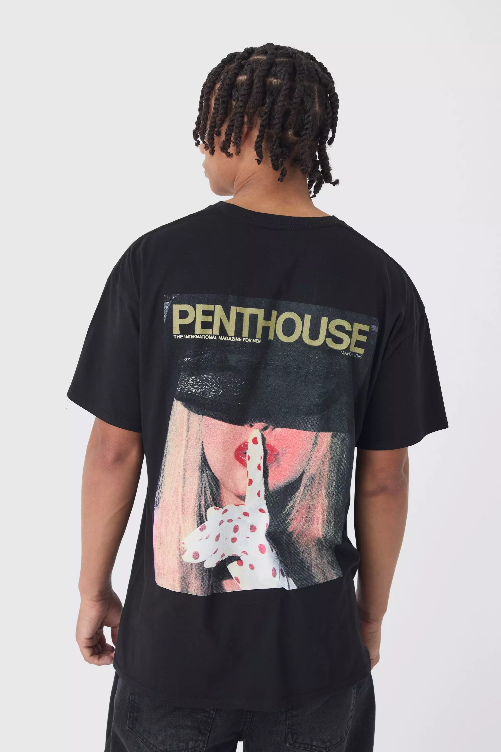 Oversized Penthouse Magazine License T-Shirt Black