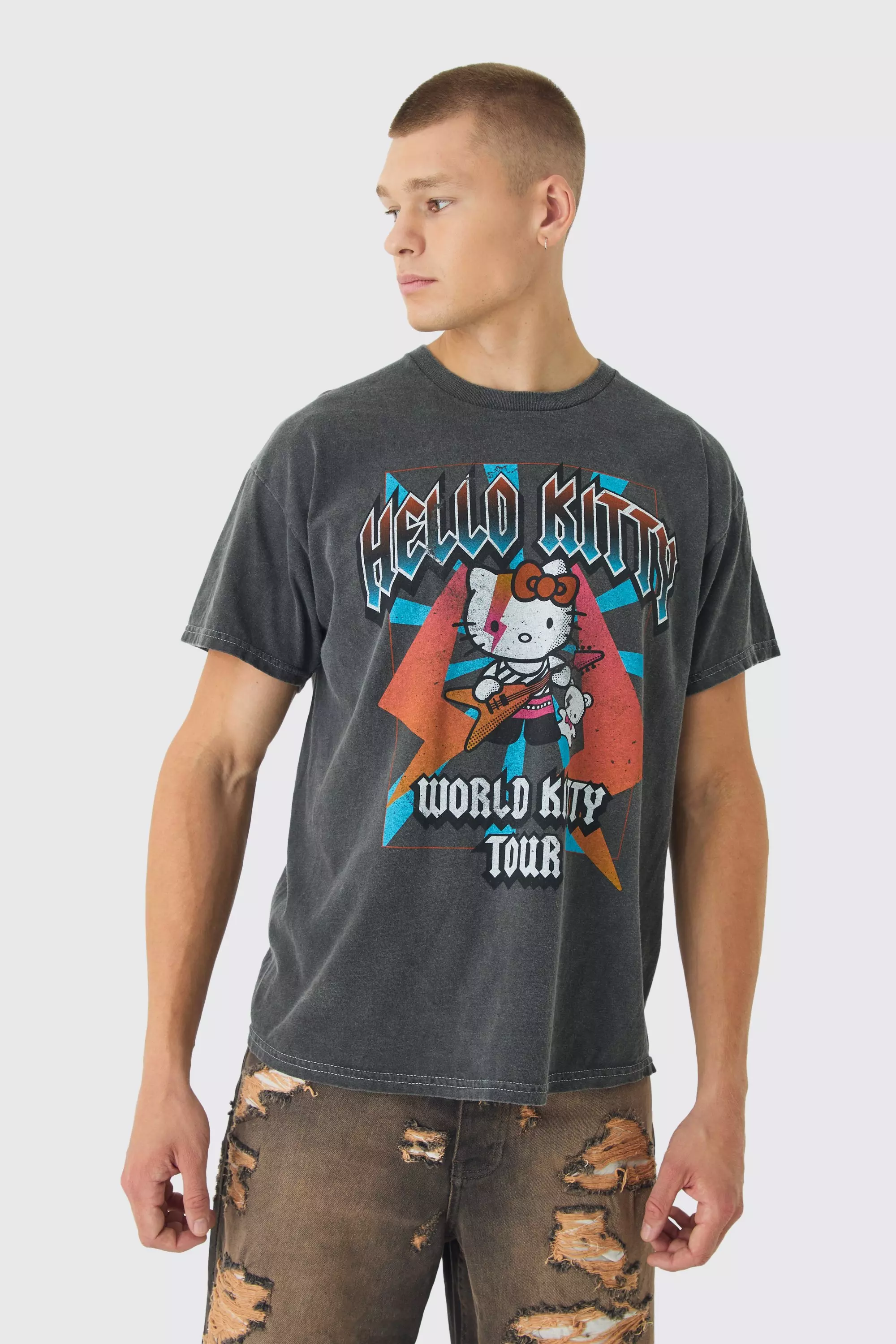 Hello Kitty Tour Wash License T-Shirt Charcoal