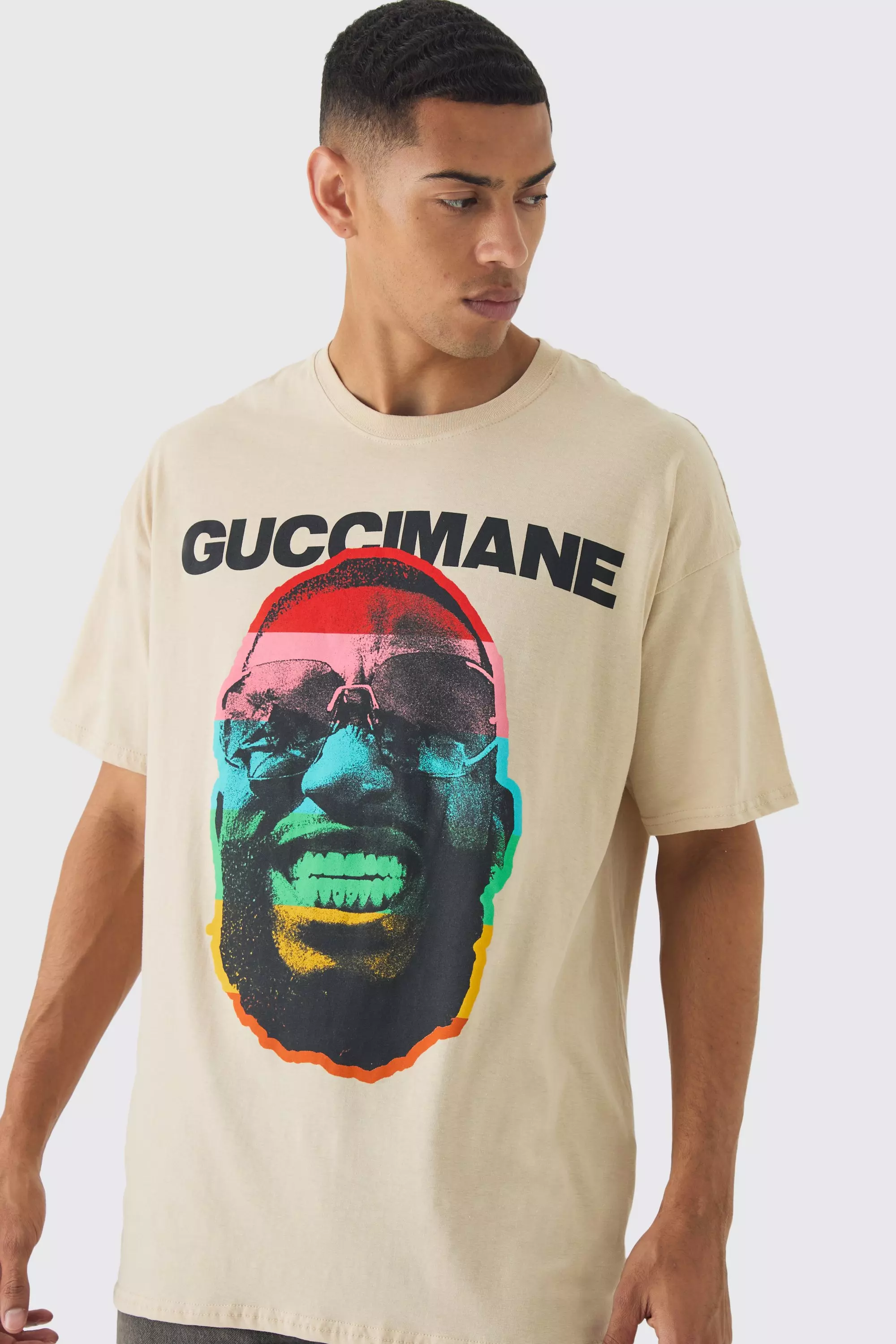 Stone Beige Oversized G Mane Face License Print Wash T-Shirt