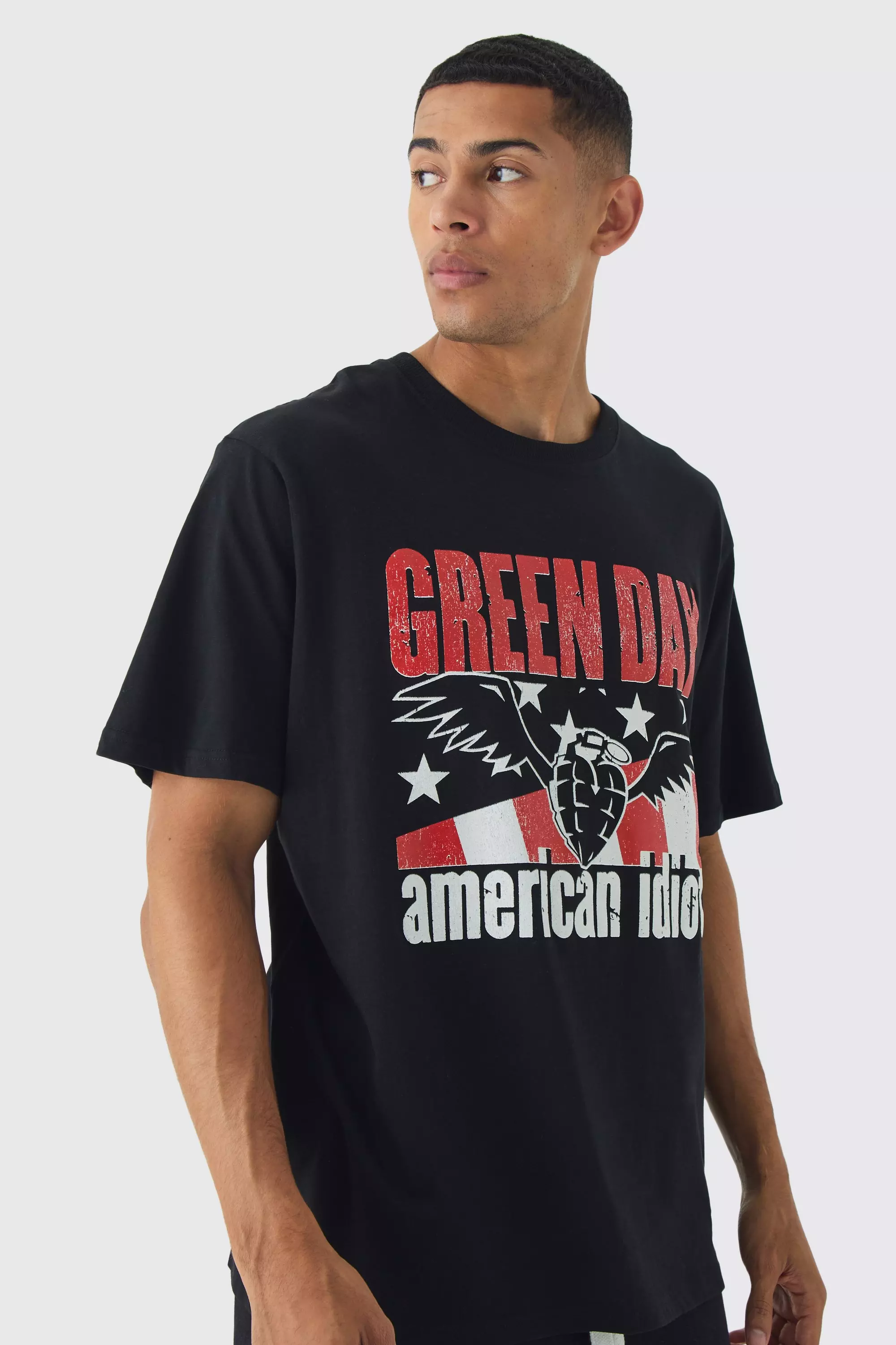 Oversized Green Day Band License Print T-Shirt Black