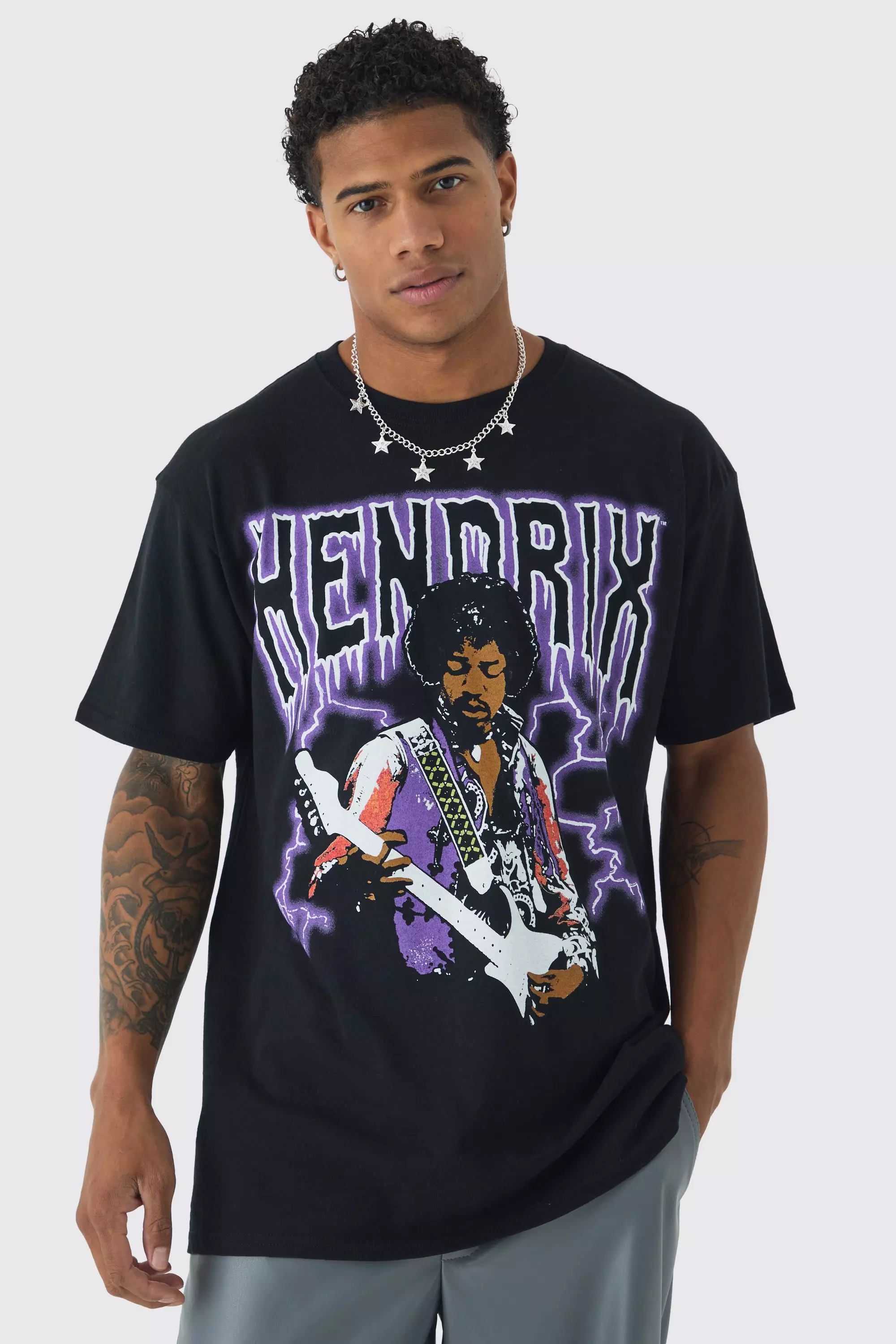 Oversized Jimi Hendrix License Print T-Shirt Black