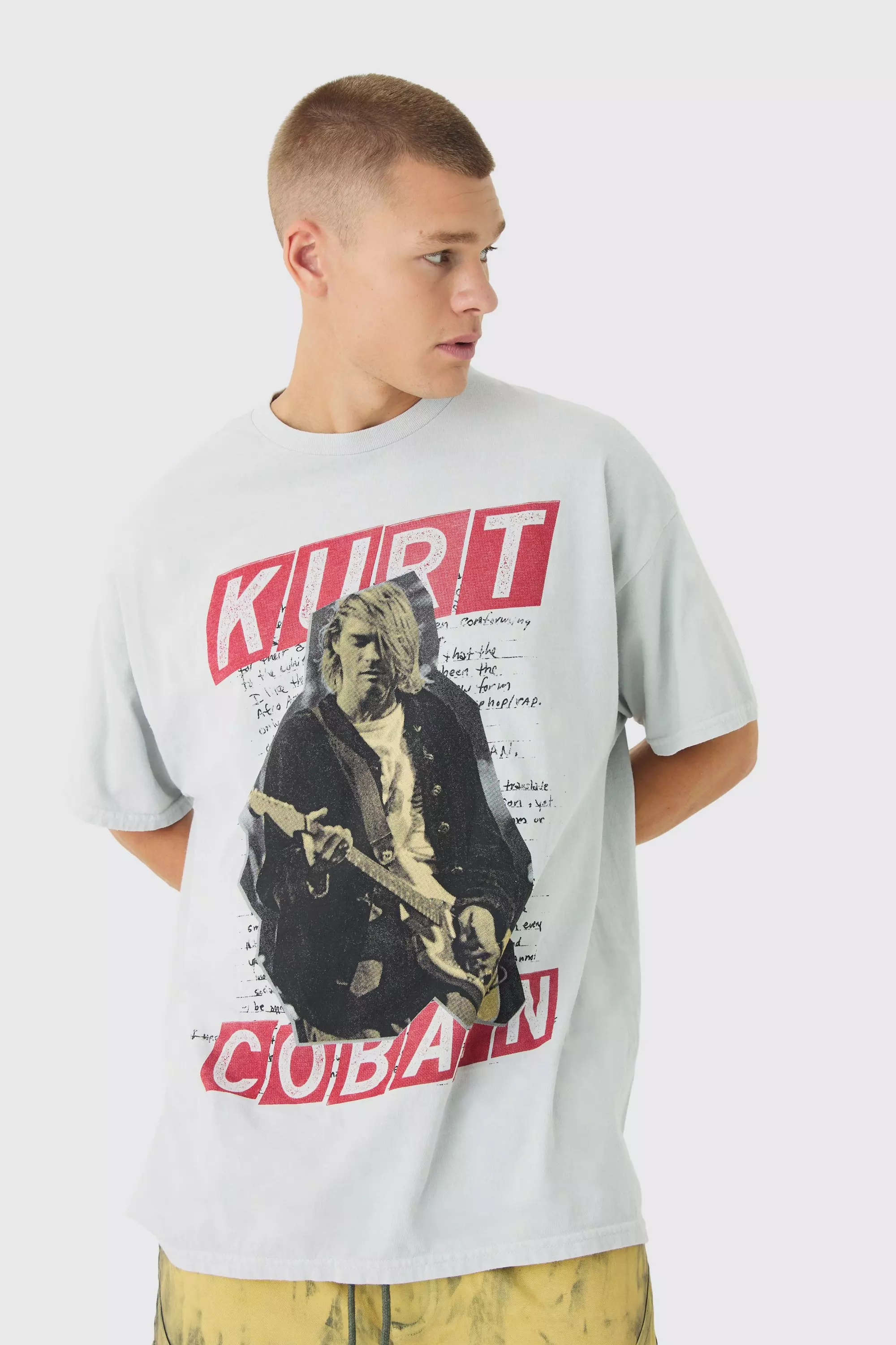 Grey Oversized Kurt Cobain License Print T-Shirt