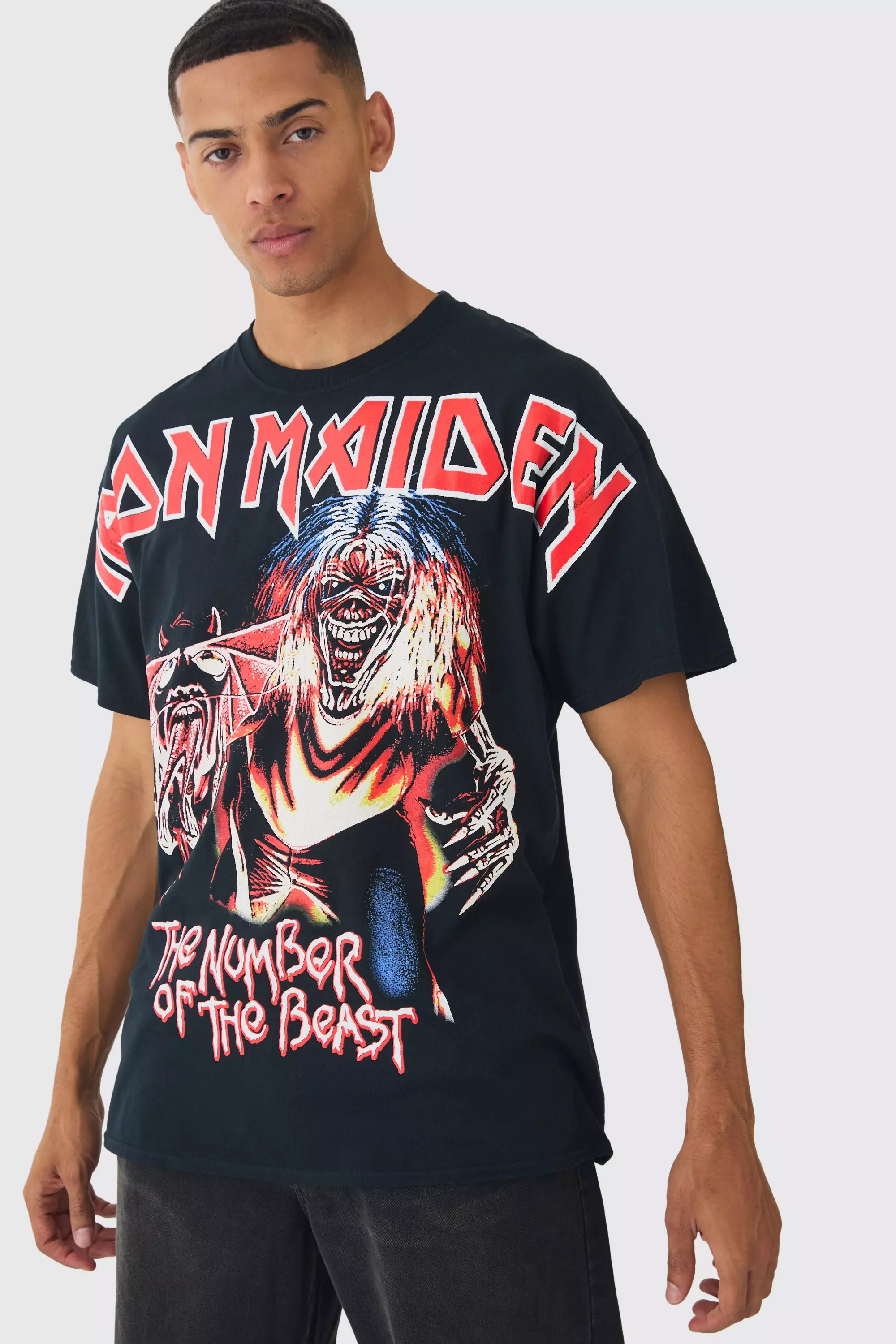 Oversized Iron Maiden Large Scale License Print T-Shirt Black