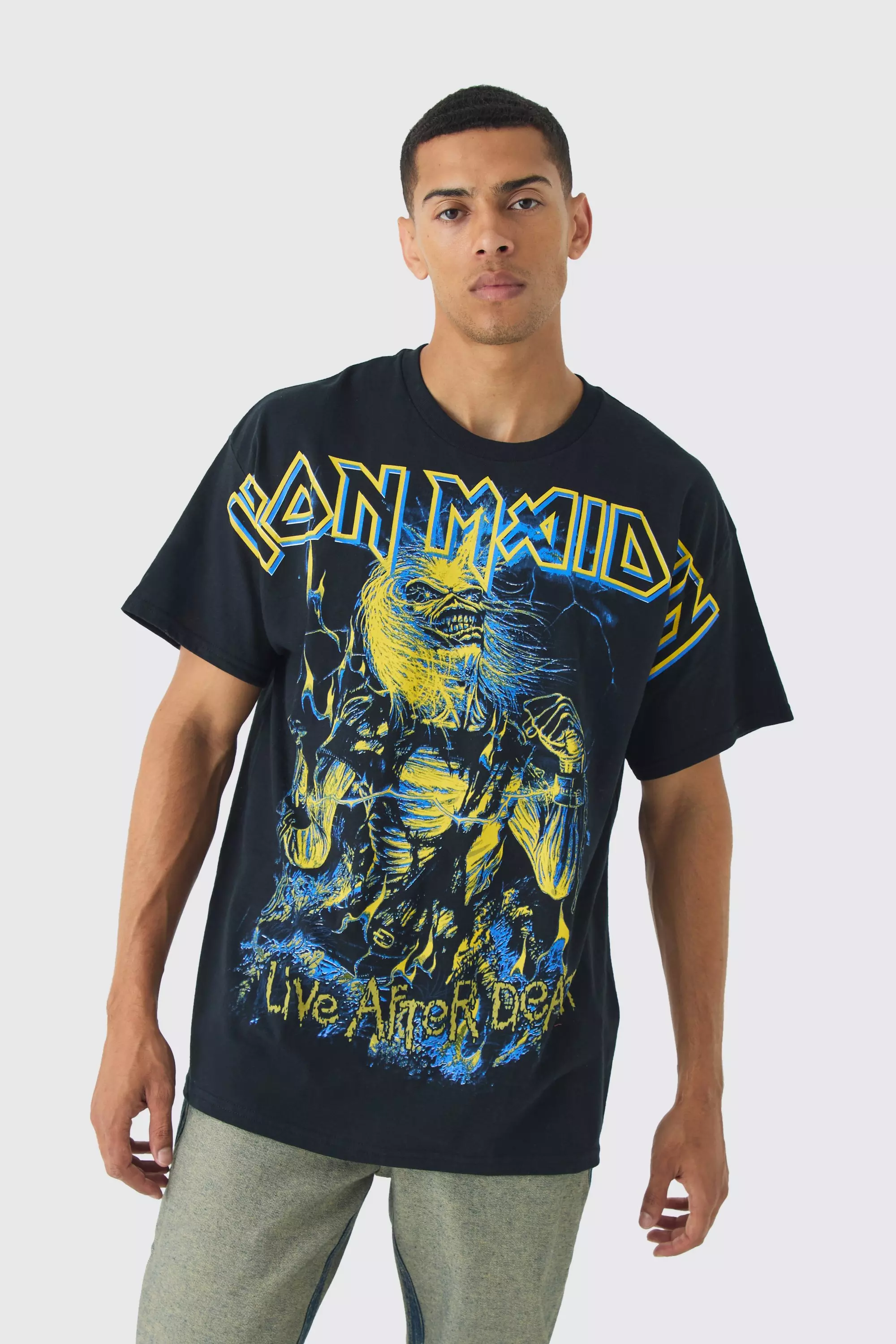 Oversized Iron Maiden Large Scale License Print T-Shirt Black