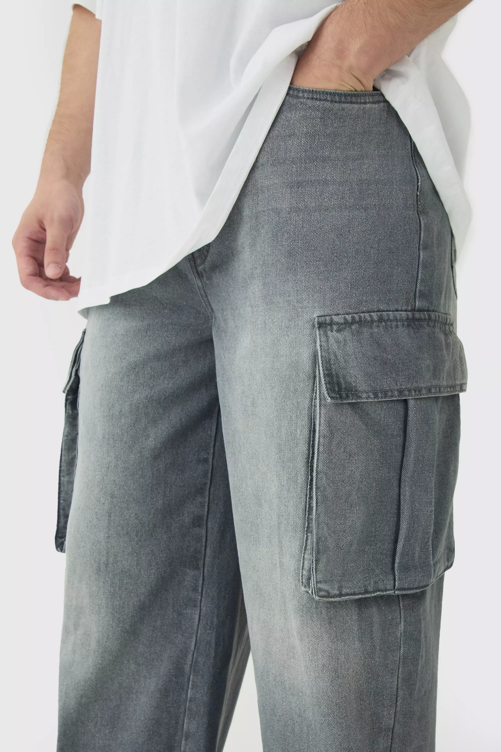 Jeans Cargo Tall Rilassati In Denim Rigido, Mid grey immagine alternativa