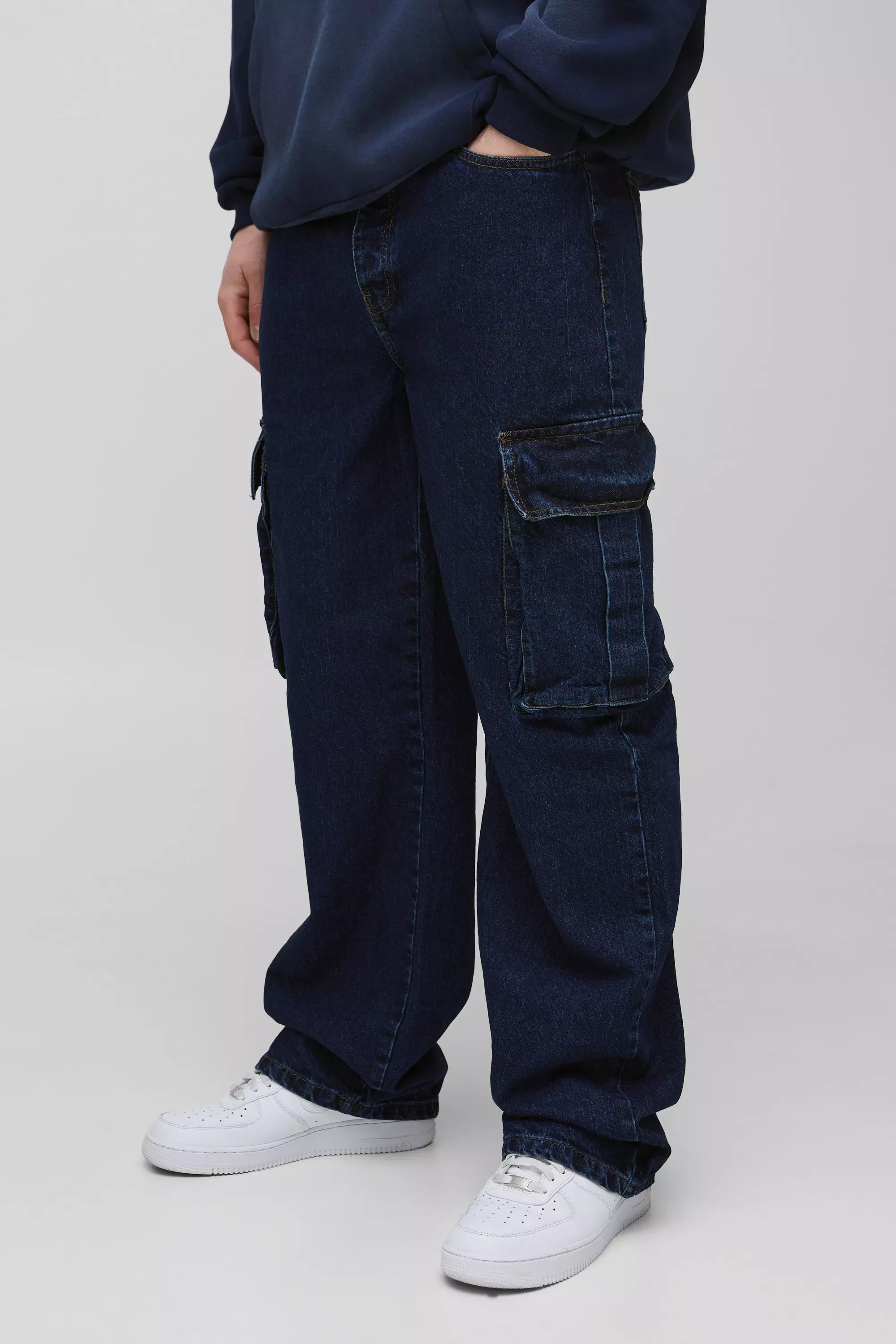 Indigo Tall Onbewerkte Baggy Cargo Jeans alternatieve afbeelding