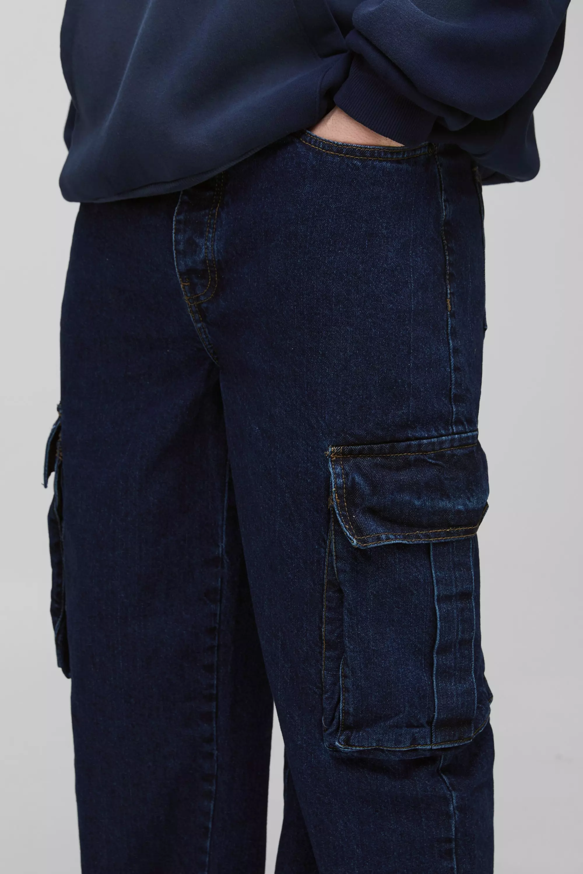 Indigo Tall Onbewerkte Baggy Cargo Jeans alternatieve afbeelding