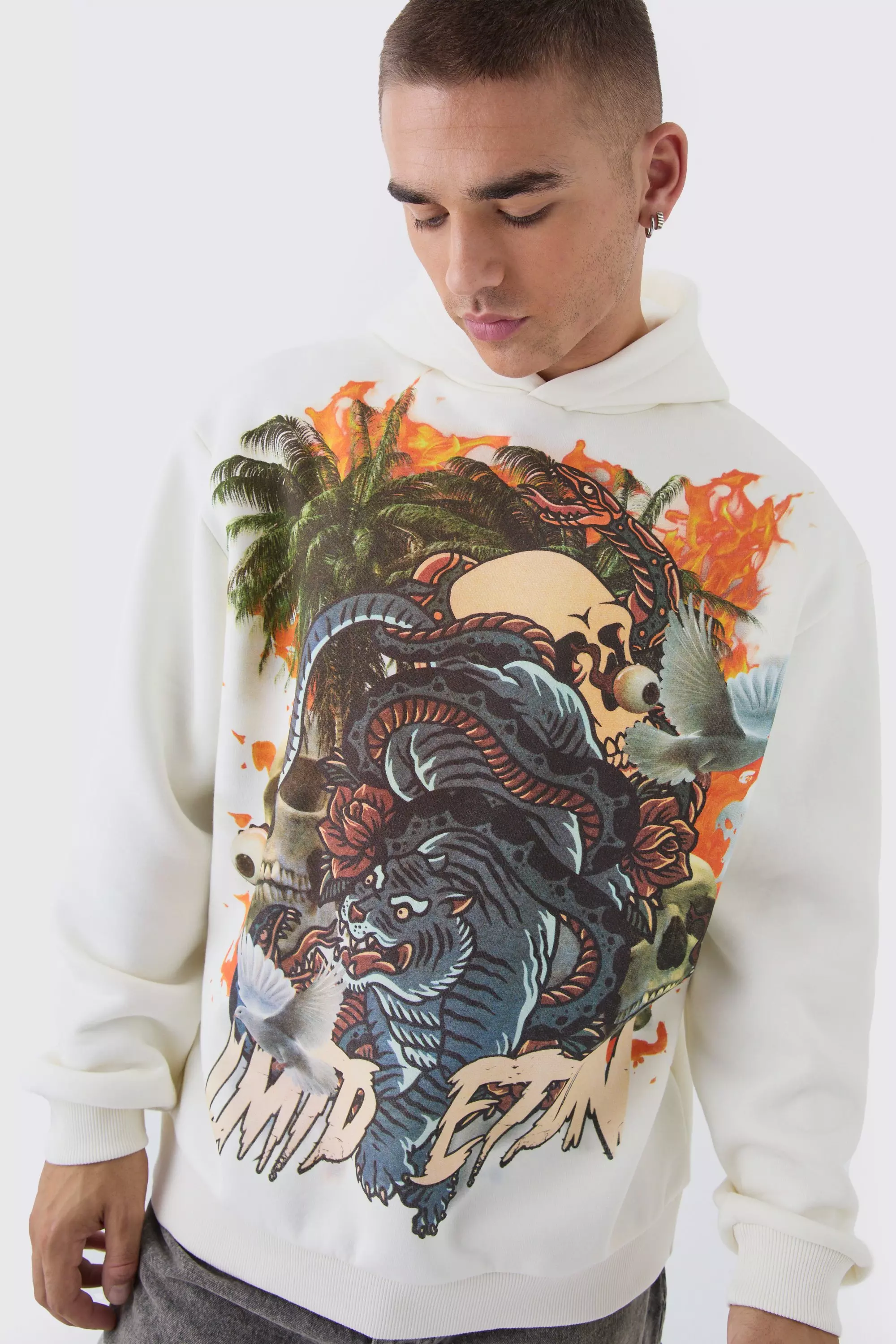 Ecru Oversized Limited Edition Tattoo Graphic Hoodie alternative image
