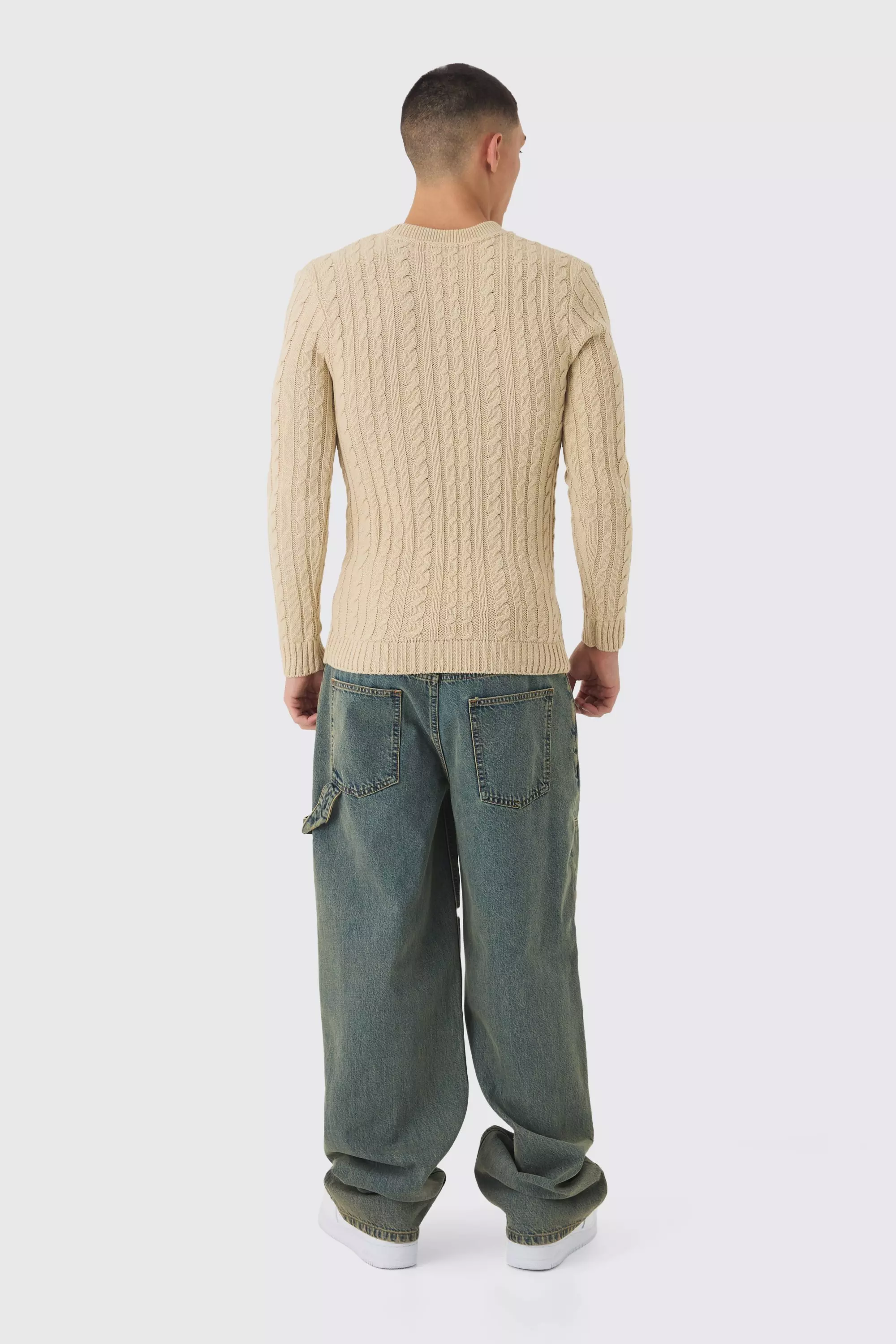 Sand Muscle Fit Cable Knit Jumper alternative image